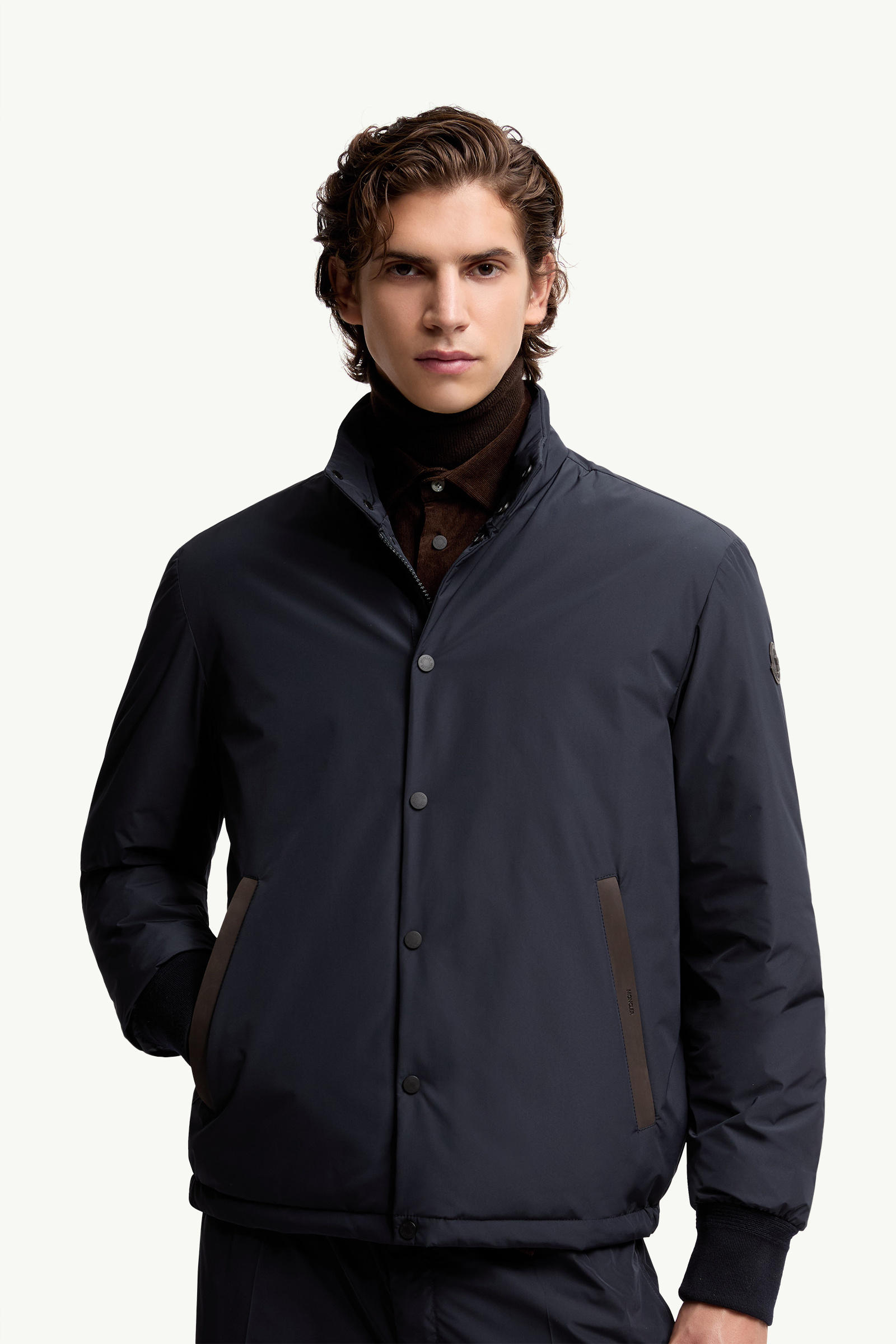 Lanques Leather-Trimmed Short Down Jacket Men Navy Blue Moncler 5
