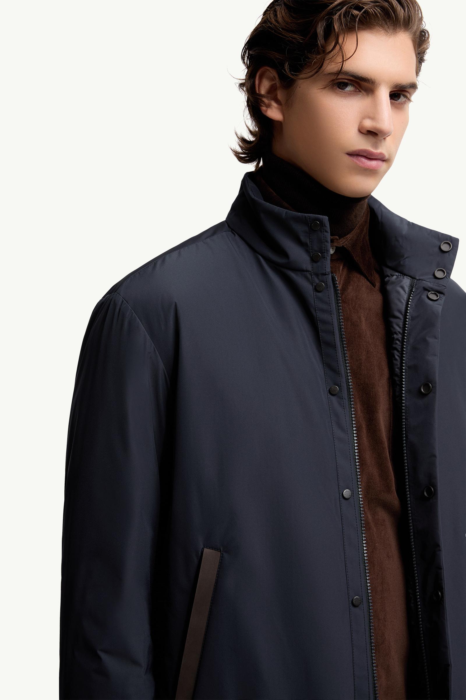Navy Blue Lanques Leather-Trimmed Short Down Jacket - Short Down