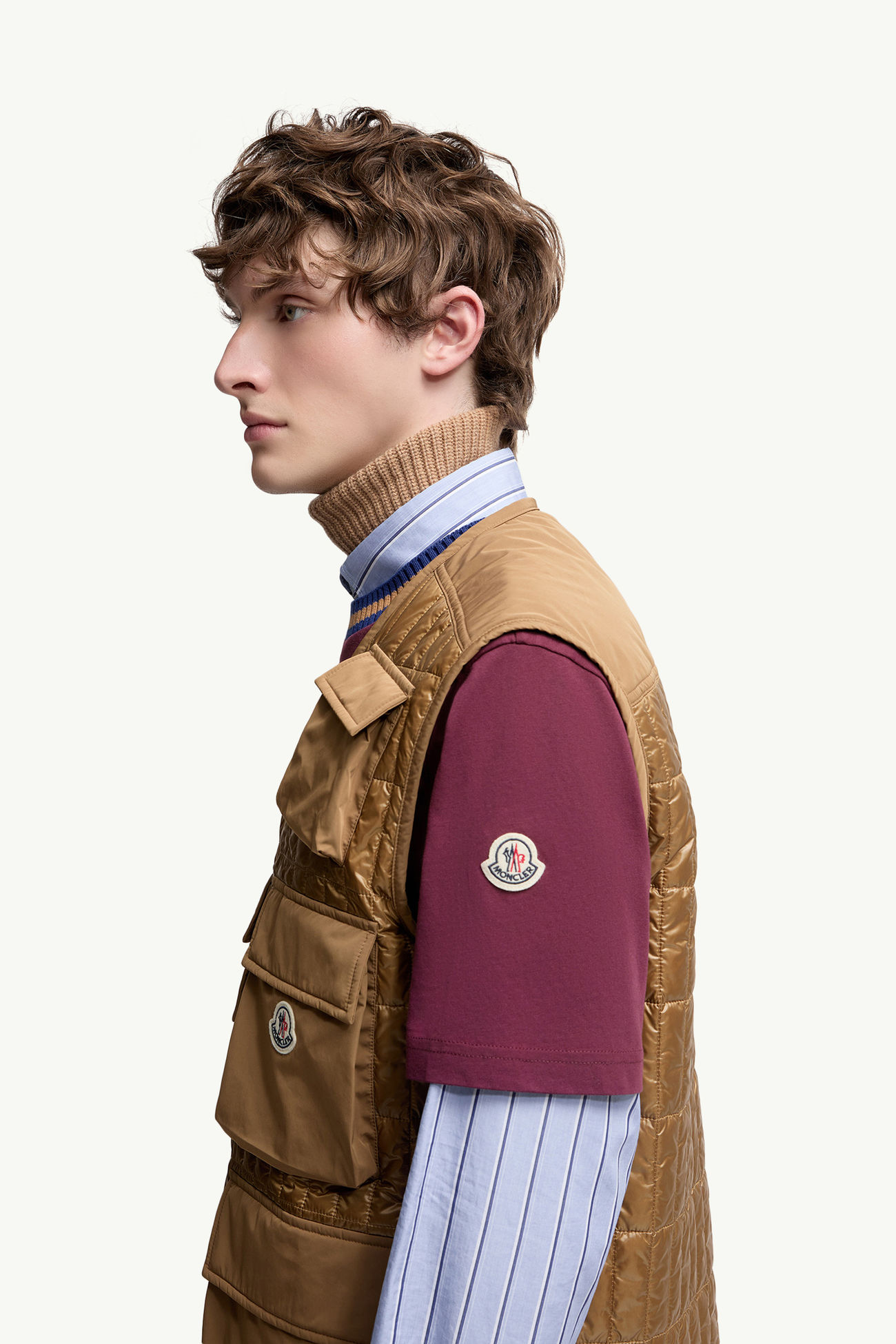 Ytise垂直絎縫夾層背心 男士 駱駝米色 Moncler 1