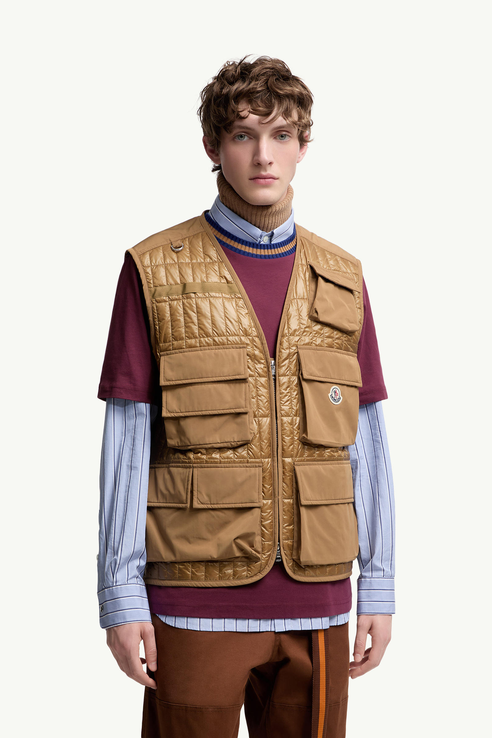 Ytise Vertical-Quilted Padded Gilet Men Camel Beige Moncler 3