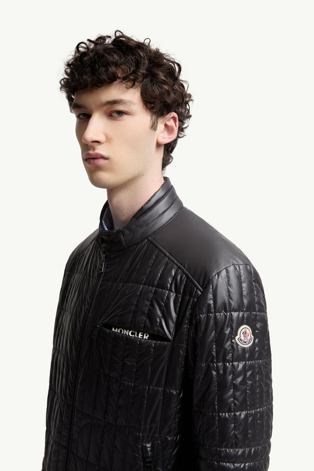 Lasne Vertical-Quilted Padded Biker Jacket Men Black Moncler 1