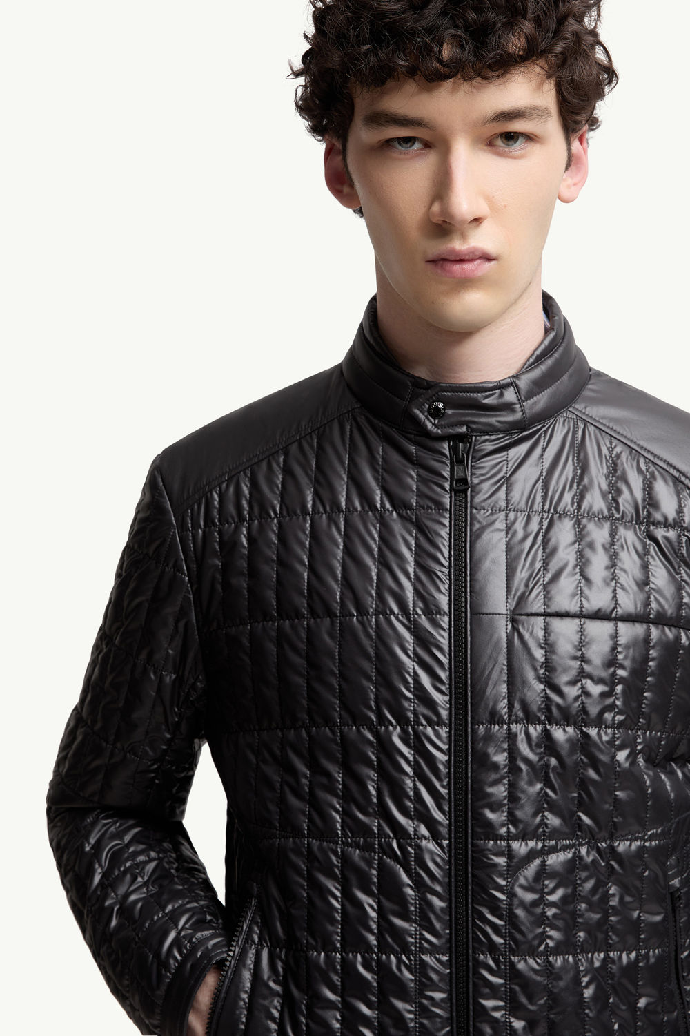 Lasne Vertical-Quilted Padded Biker Jacket Men Black Moncler 5