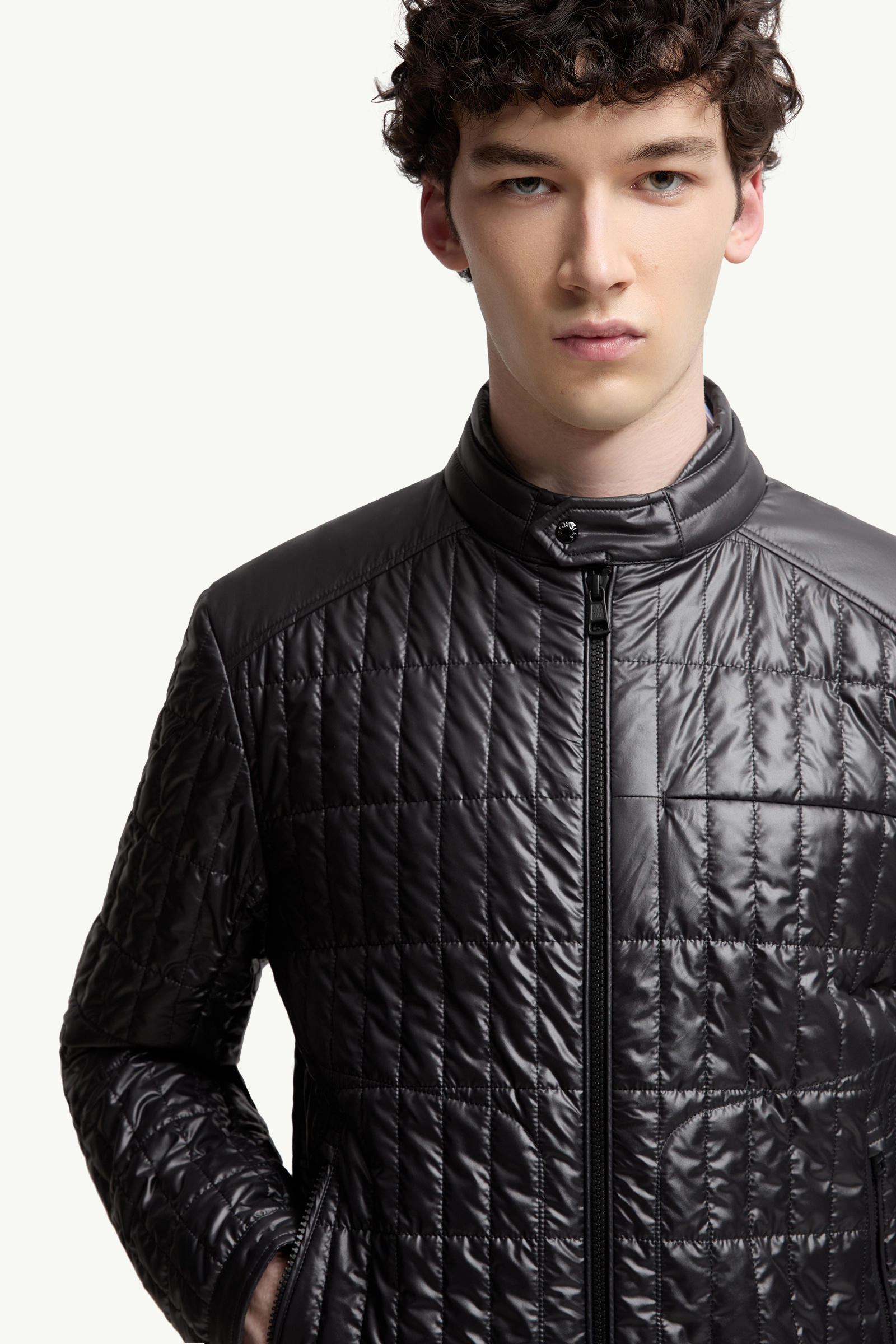 Lasne Vertical-Quilted Padded Biker Jacket Men Black Moncler 5