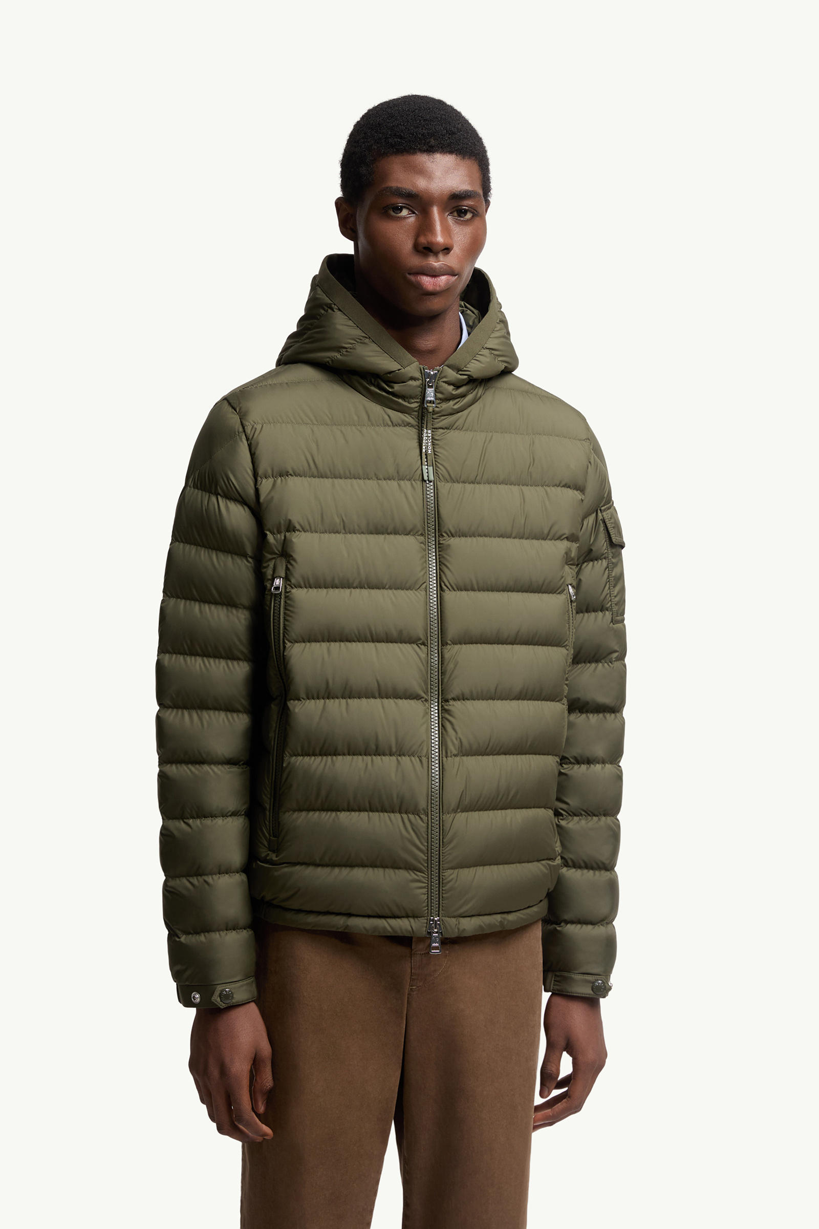 Galion Hooded Short Down Jacket Men Olive Green Moncler 3