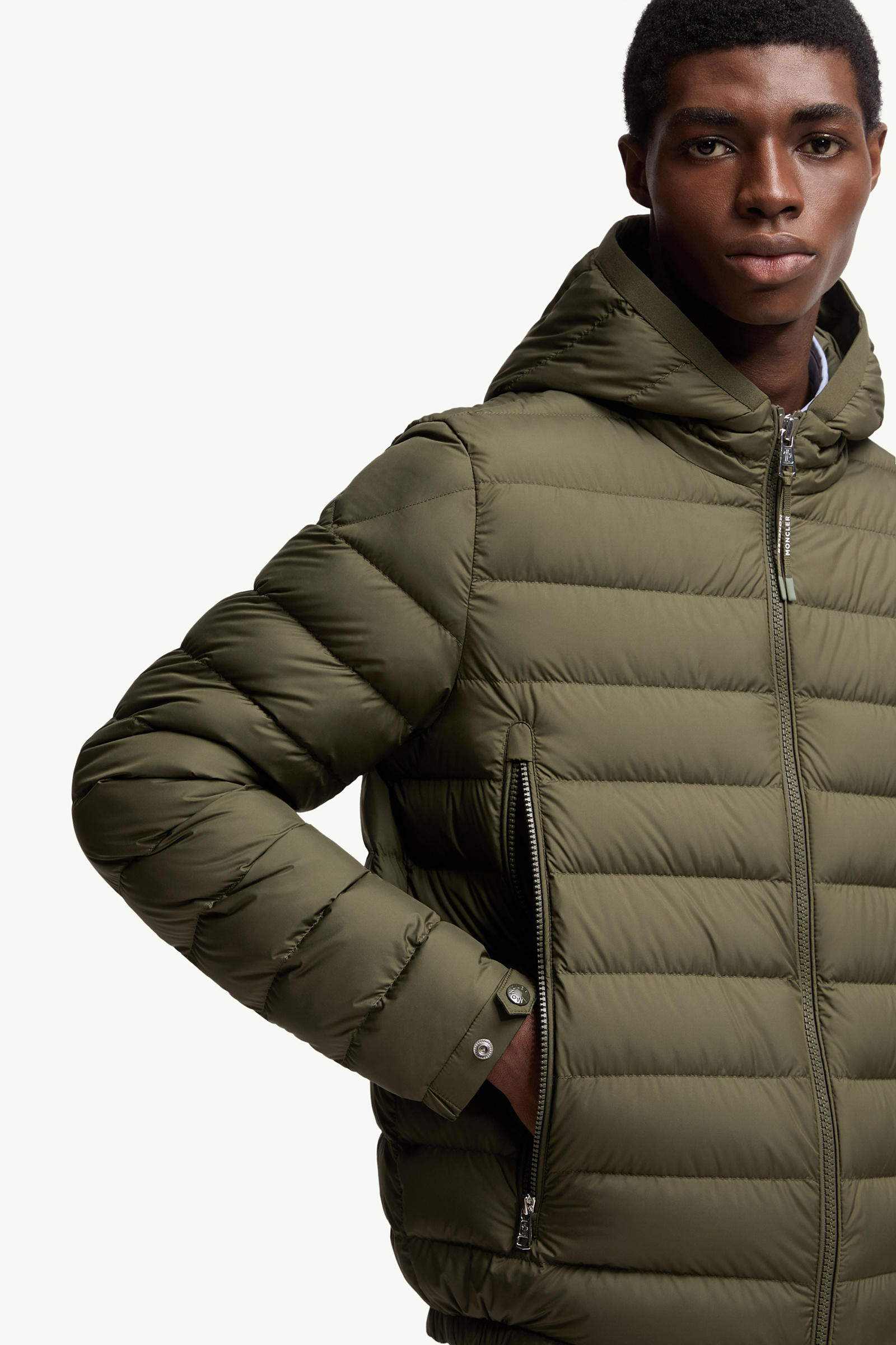 Galion Hooded Short Down Jacket Men Olive Green Moncler 6