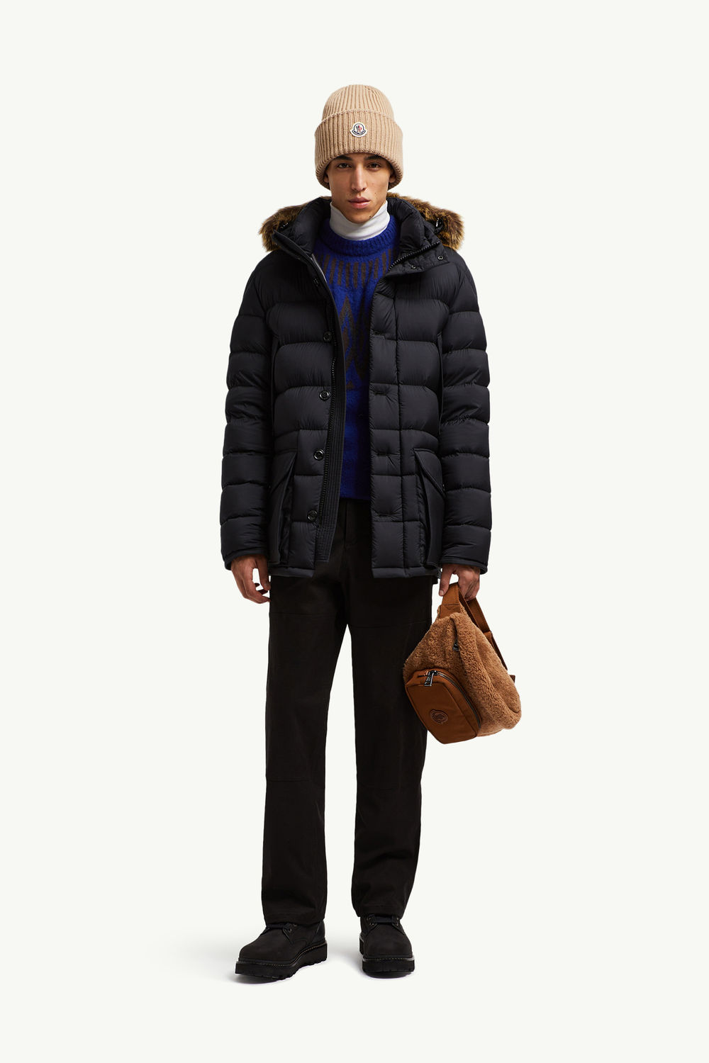 Clunye Hooded Mid-Length Down Jacket Men Black Moncler 0
