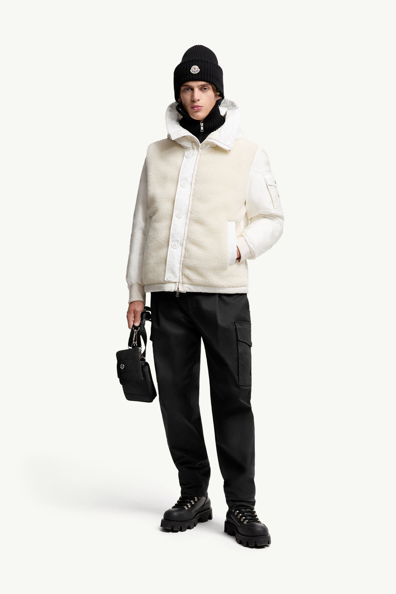 Auvurgne kurze Daunenjacke aus Teddystoff mit Kapuze Herren Weiß-Elfenbein Moncler 0