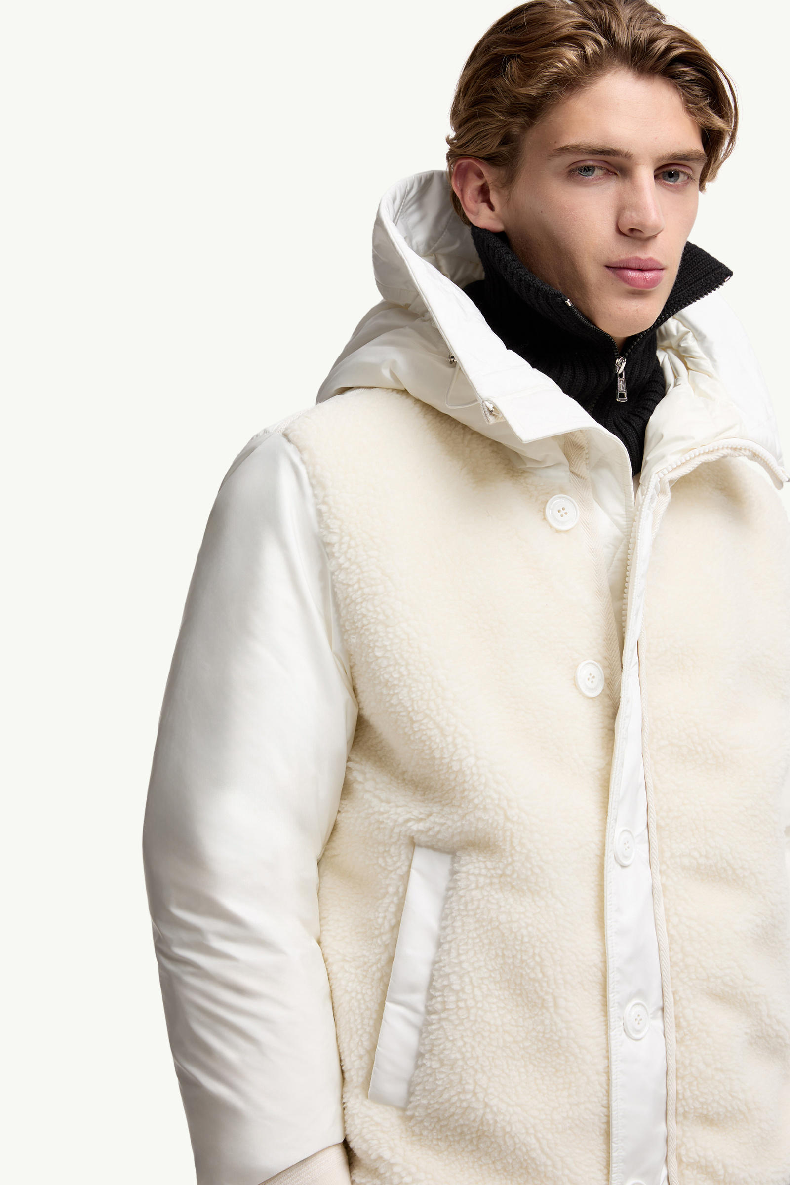 Auvurgne Hooded Teddy Short Down Jacket Men White Ivory Moncler 5