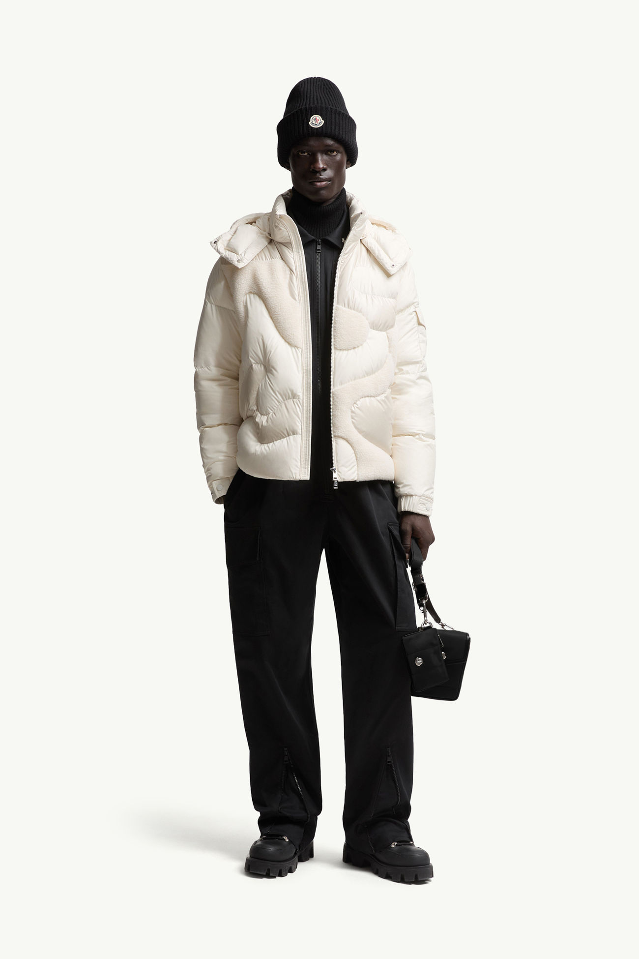 Candes男士连帽泰迪绒嵌花短款羽绒夹克外套 男士 白色 Moncler 0