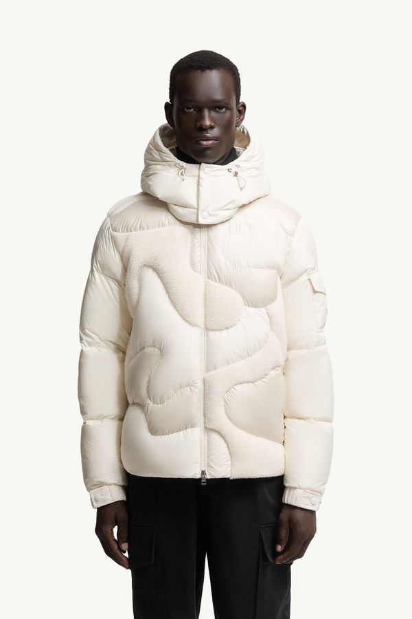 Candes kurze Daunenjacke mit Kapuze und Teddyintarsie Herren Weiß Moncler 3