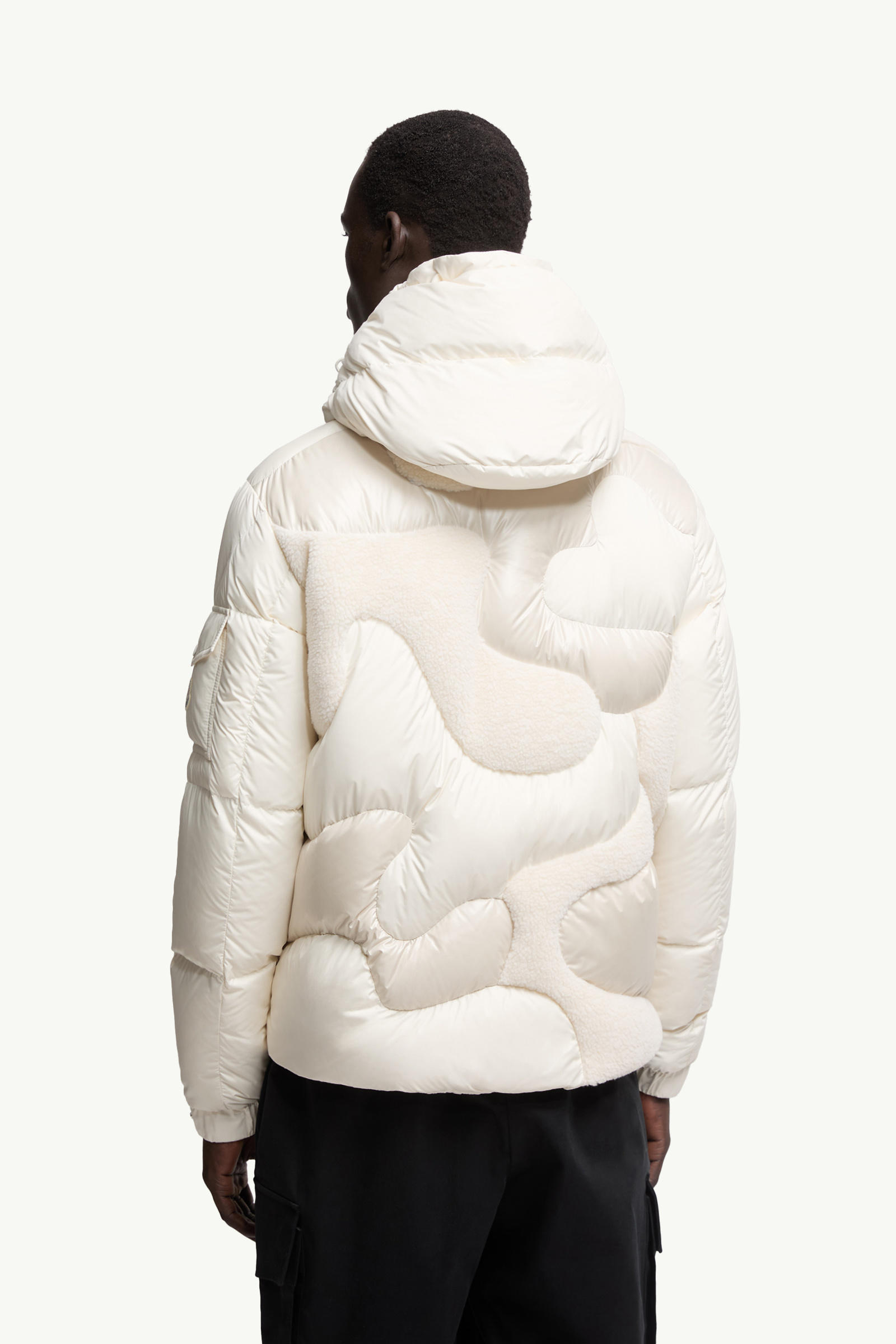Plumífero corto con capucha de intarsia efecto peluche Candes Hombre Blanco Moncler 4