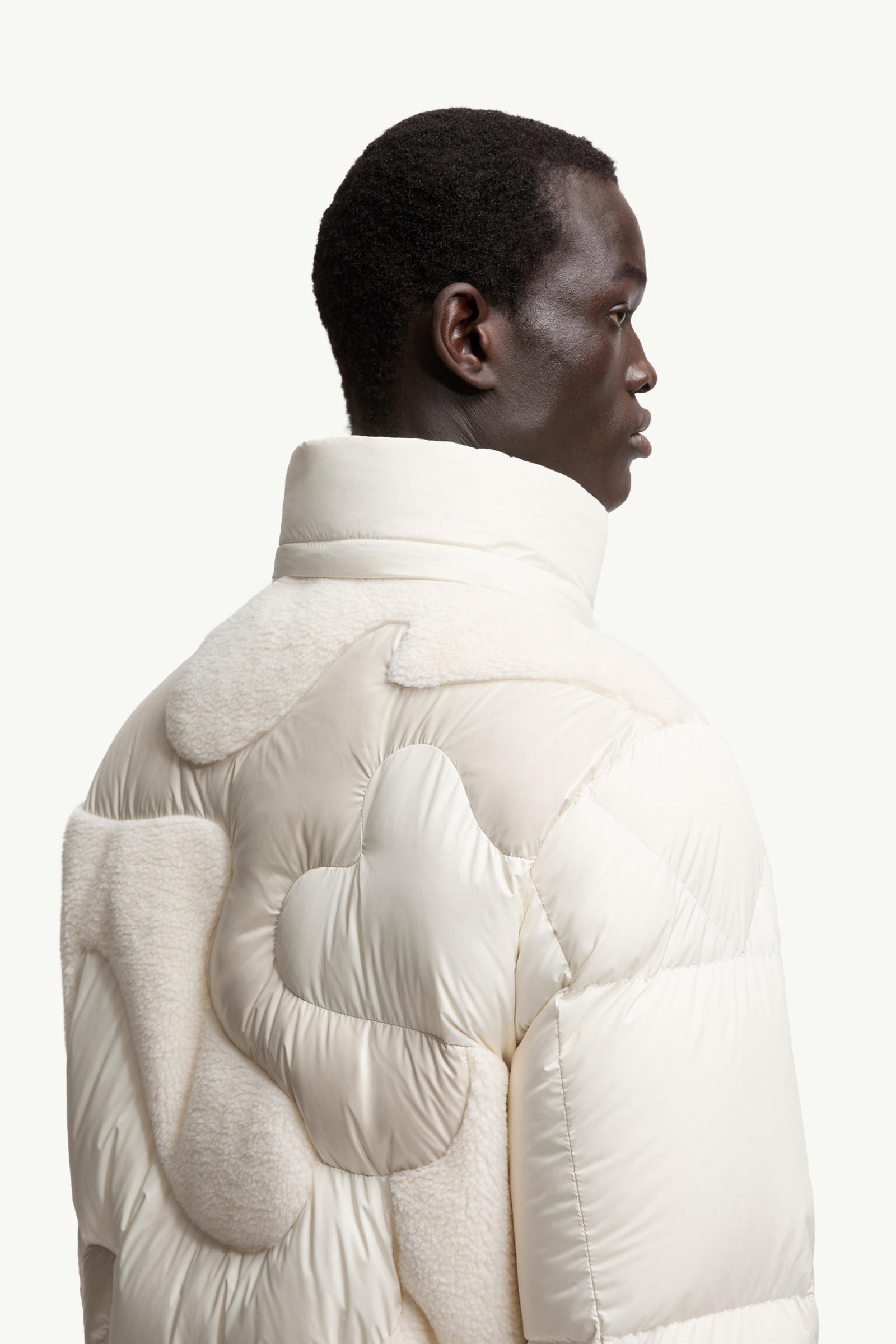 Plumífero corto con capucha de intarsia efecto peluche Candes Hombre Blanco Moncler 5