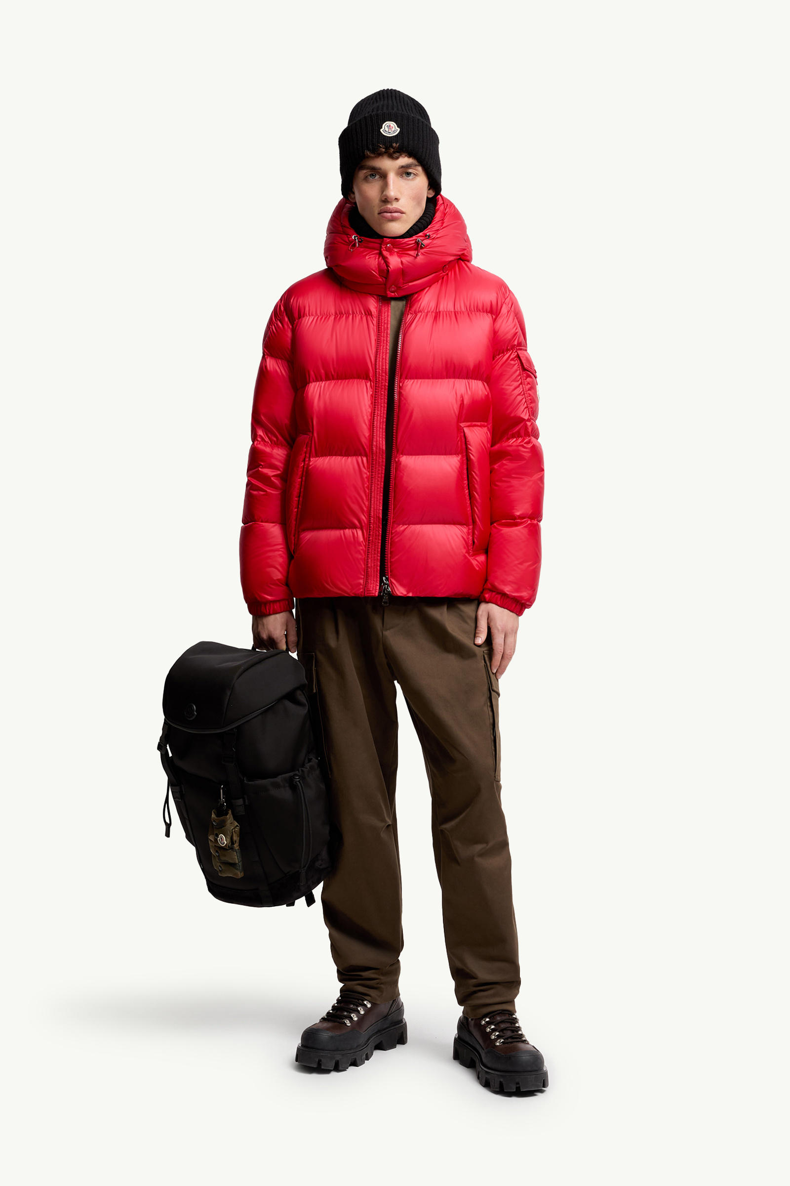 Couyere Hooded Short Down Jacket Men Red Moncler 0