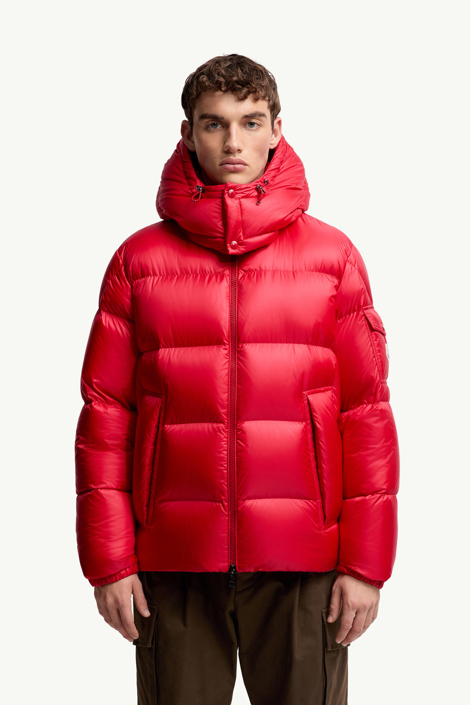 Couyere Hooded Short Down Jacket Men Red Moncler 3
