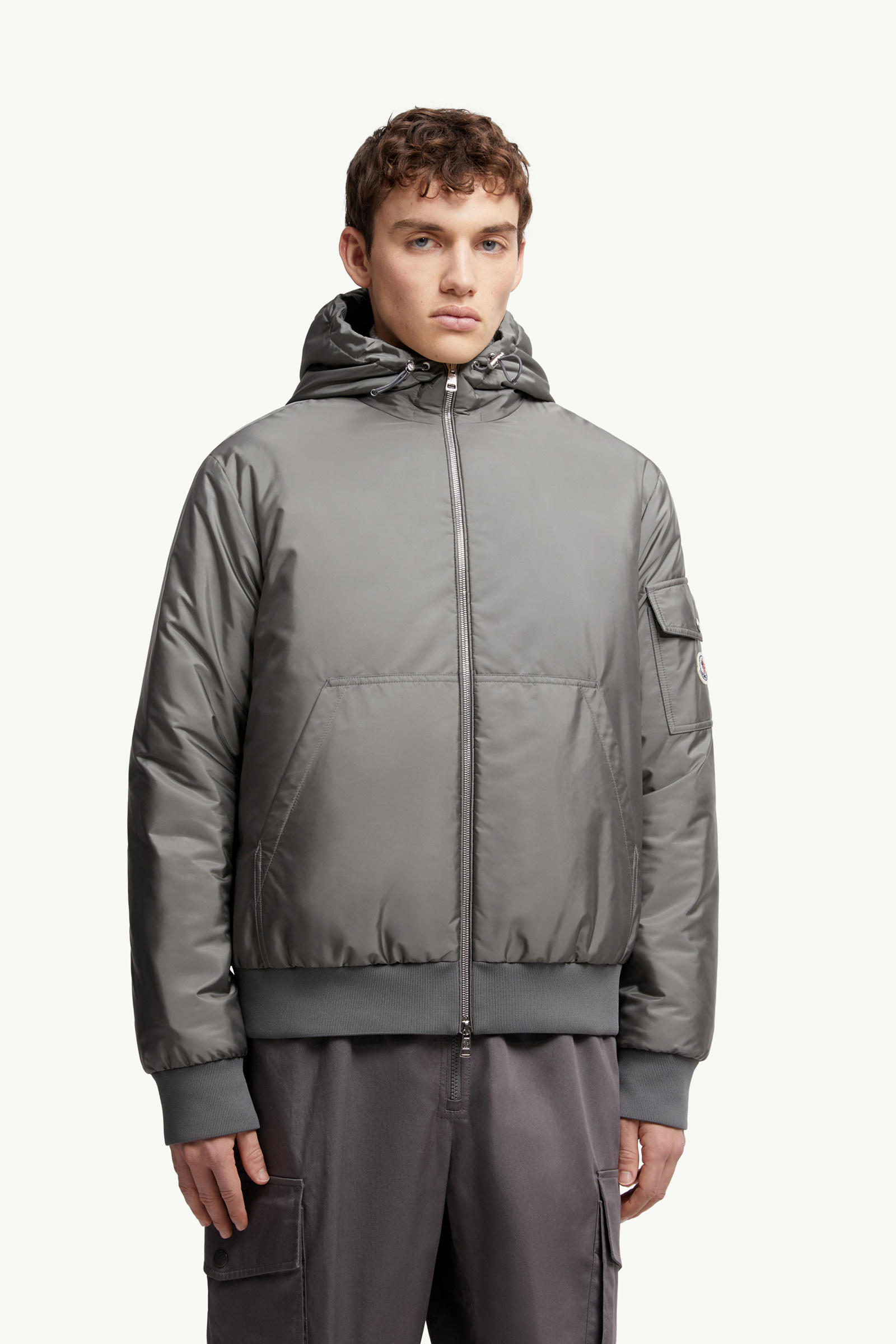 Poiliot Hooded Short Down Jacket Men Gray Moncler 3