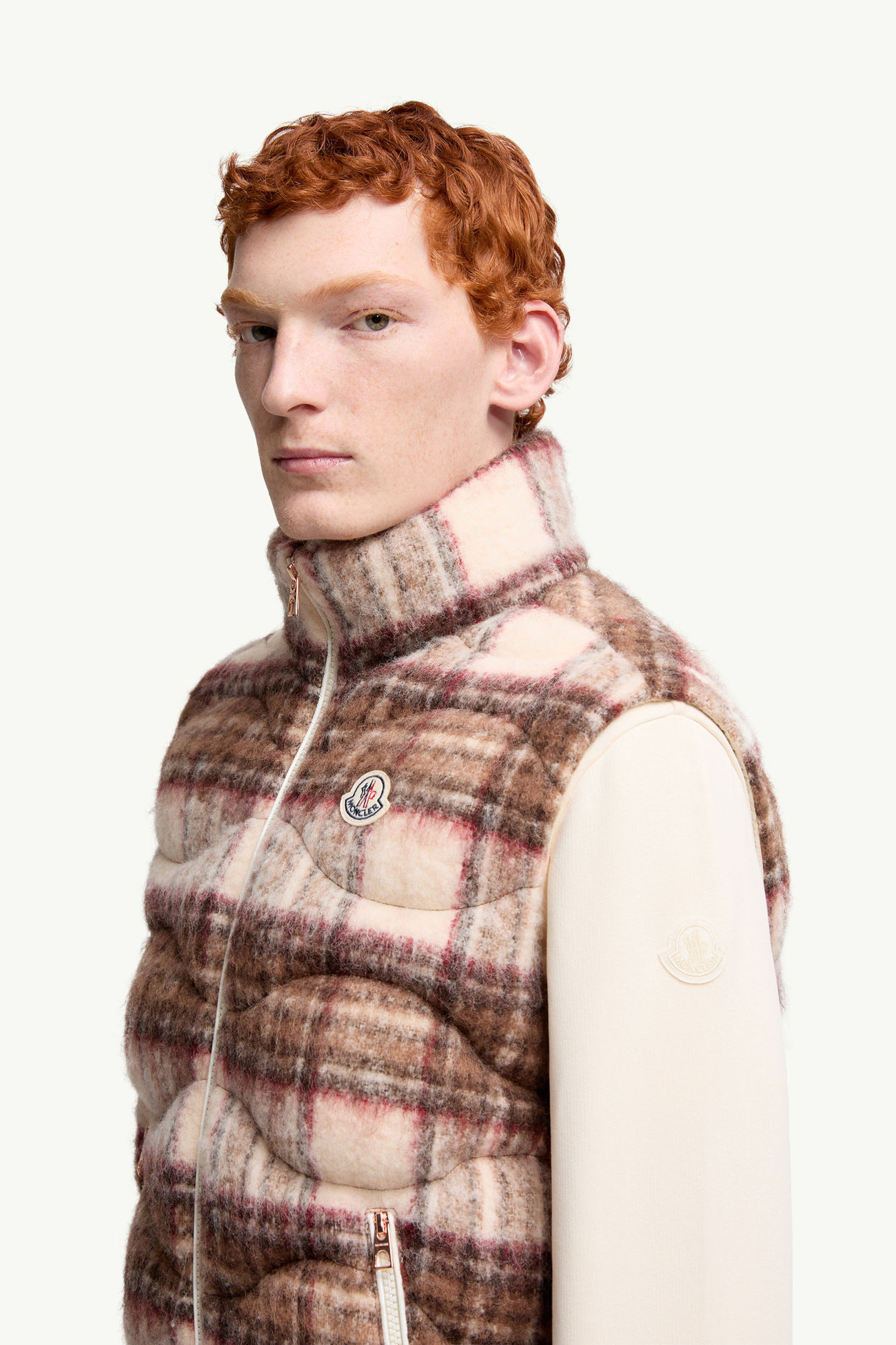 Sfakia Geometric-Quilted Wool Down Vest Men Beige & Pink Moncler 1