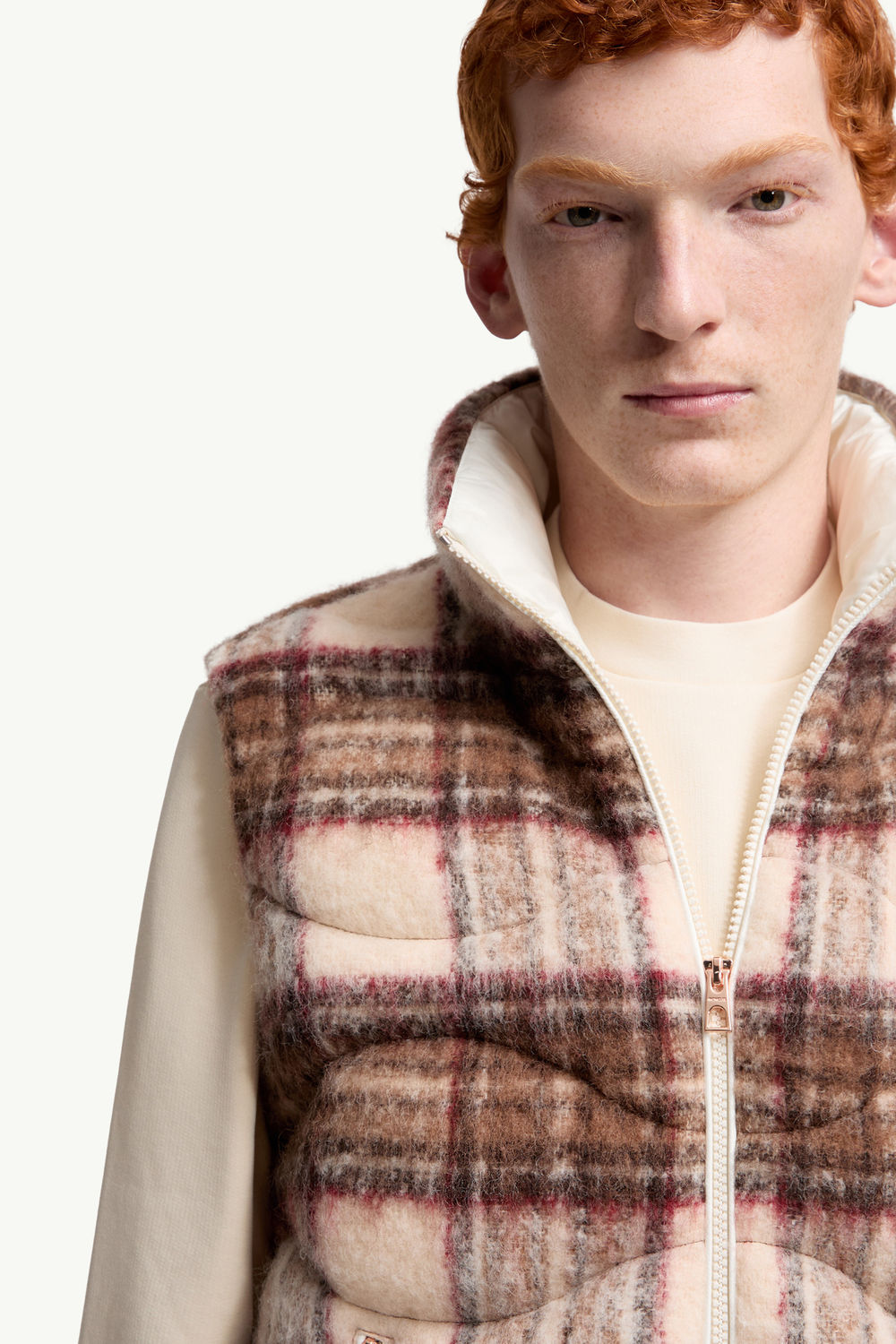Sfakia Geometric-Quilted Wool Down Gilet Men Beige & Pink Moncler 6