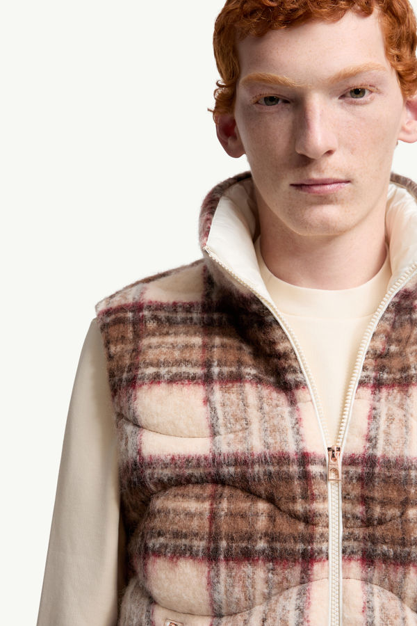 Sfakia Geometric-Quilted Wool Down Gilet Men Beige & Pink Moncler 6