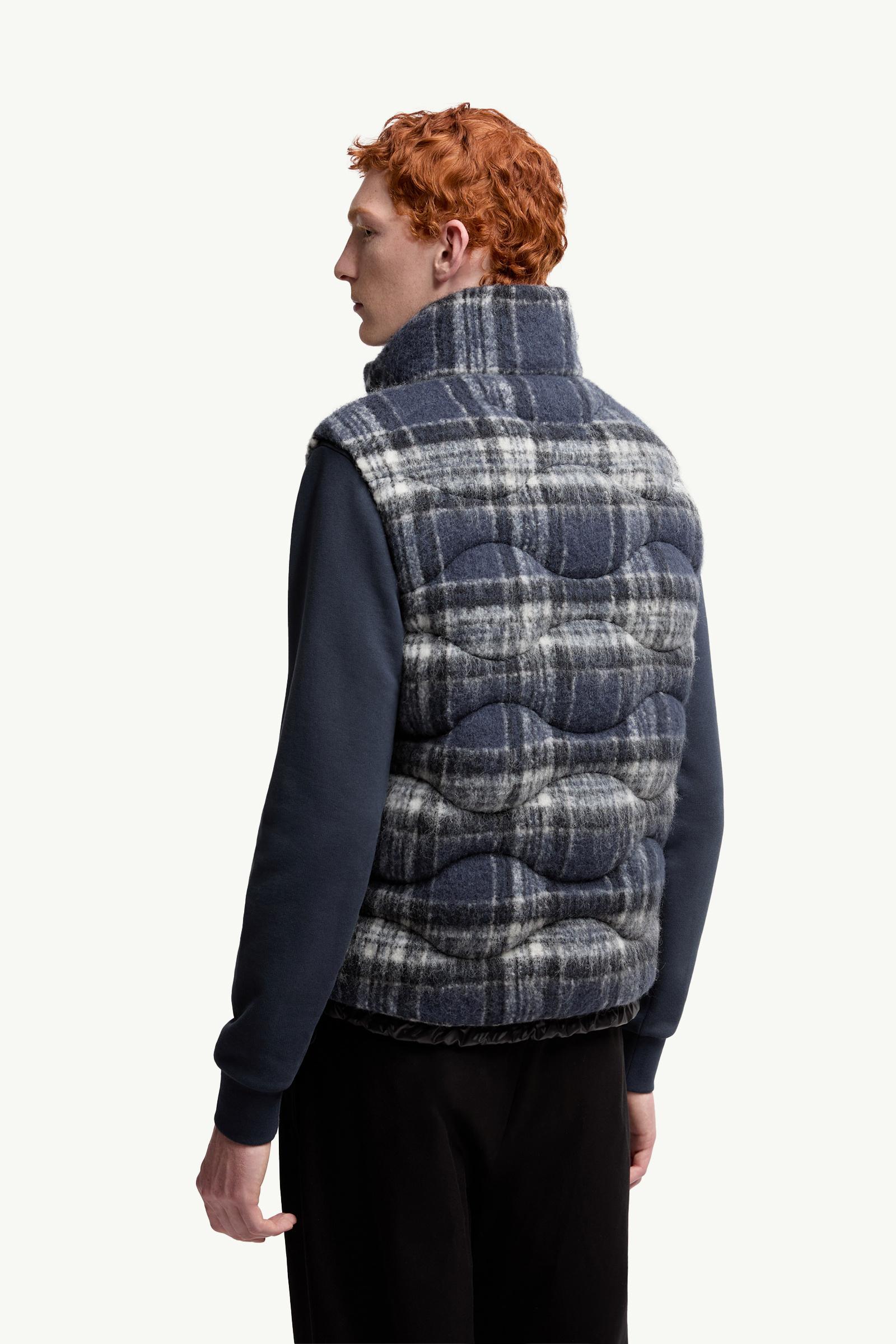 Blue & Black Sfakia Geometric-Quilted Wool Down Vest - Vests for