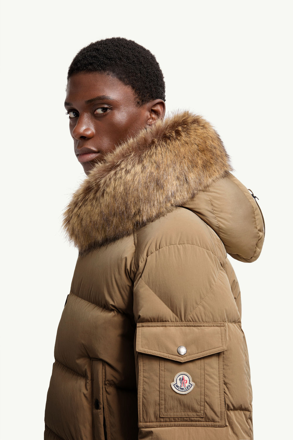 Beige Luynes Hooded Short Down Jacket Short Down Jackets for Men