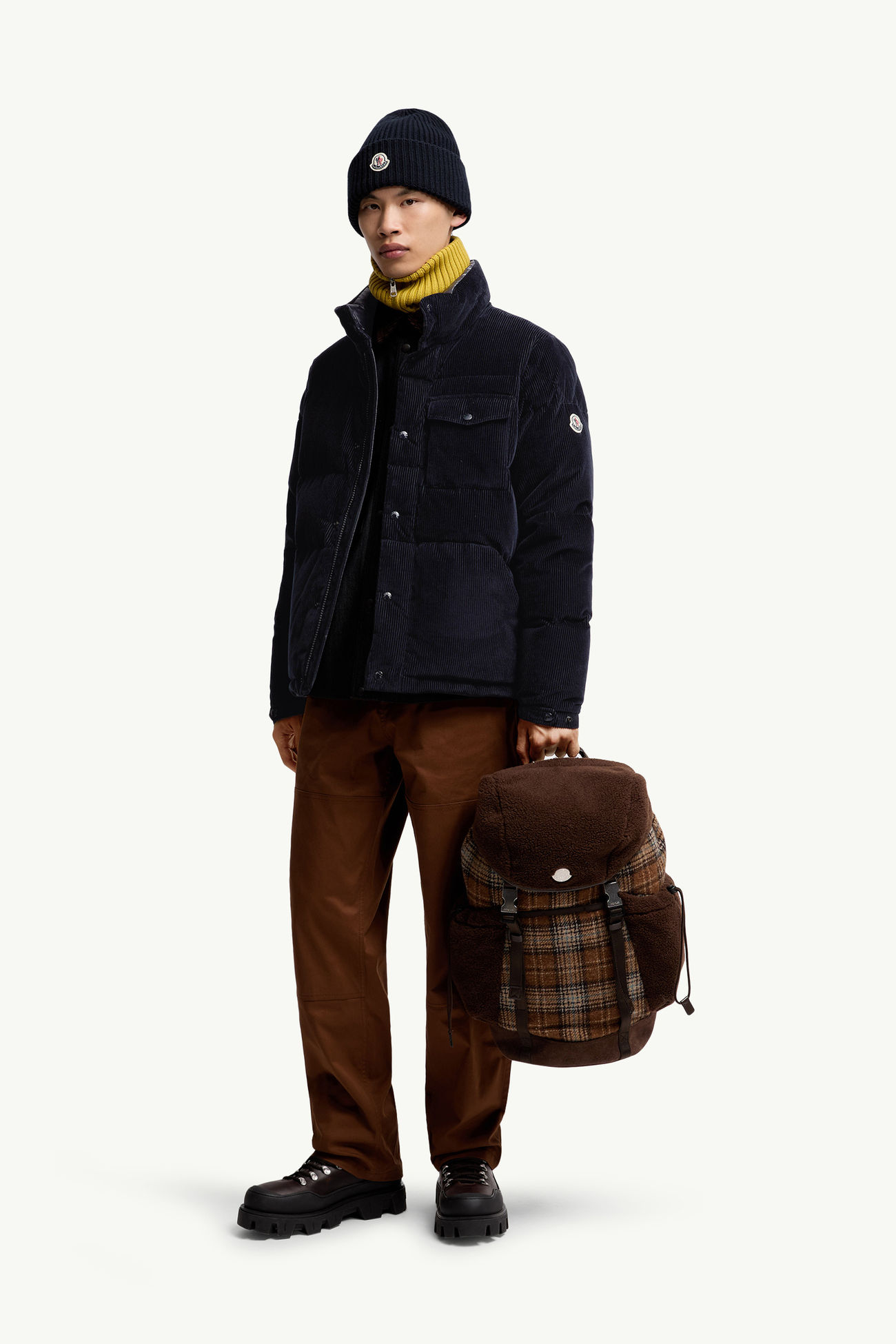 Piumino corto Serrant in velluto Uomo Blu Navy Moncler 0