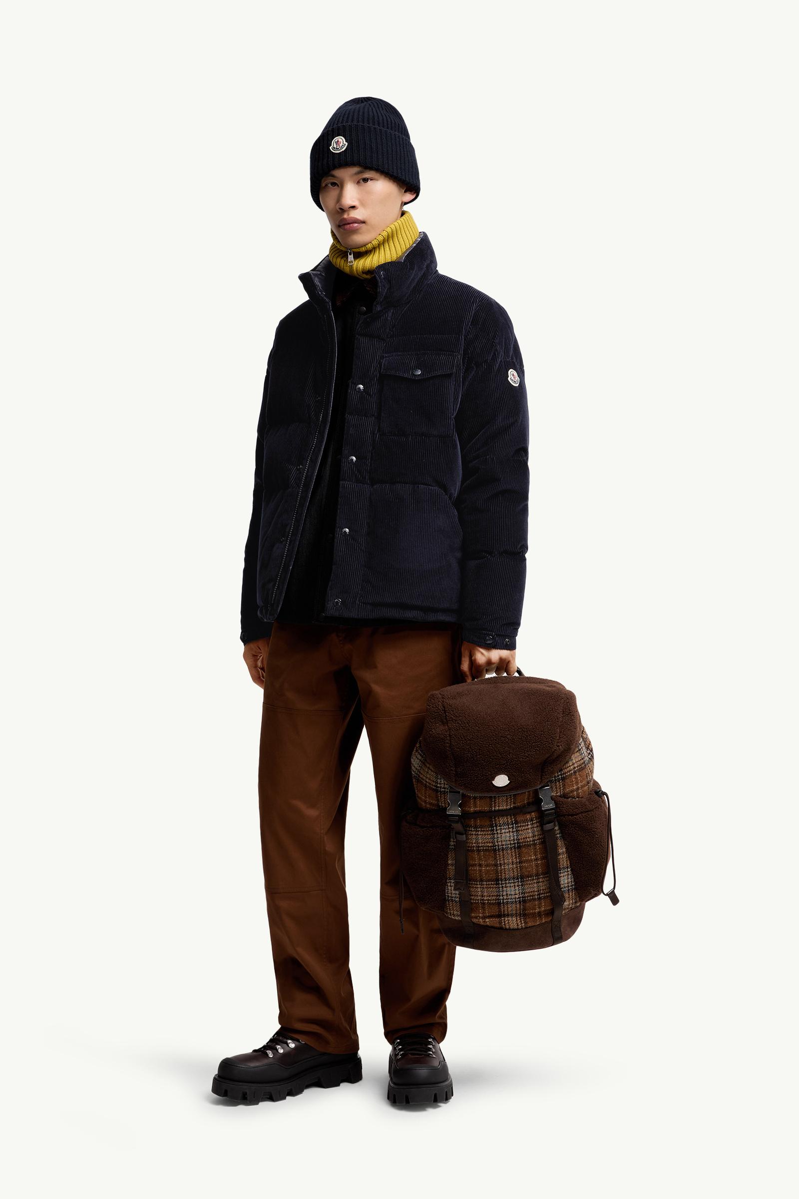 Navy Blue Serrant Corduroy Short Down Jacket - Short Down Jackets