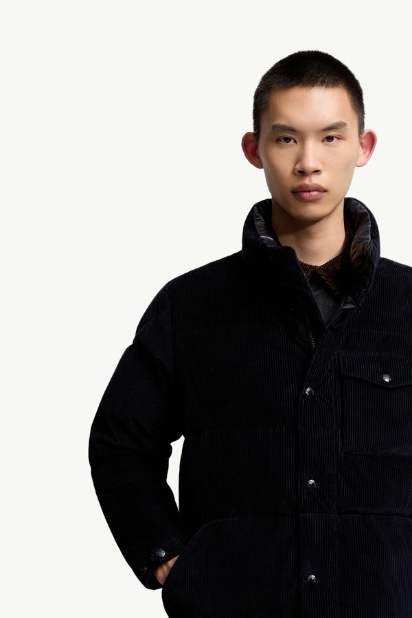 Doudoune courte Serrant en velours côtelé Hommes Bleu marine Moncler 5