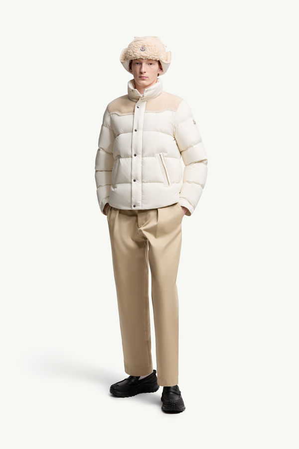 Verine Suede-Trimmed Short Down Jacket Men White Moncler 0