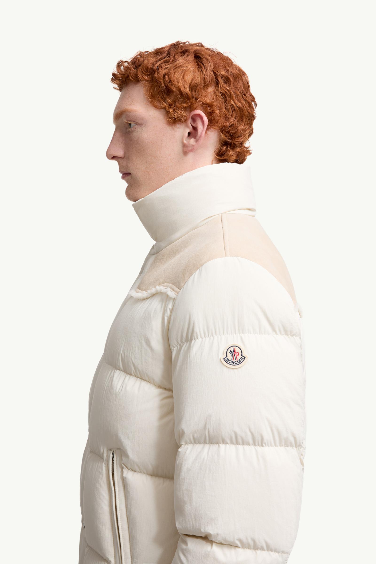 White Verine Suede-Trimmed Short Down Jacket - Short Down Jackets