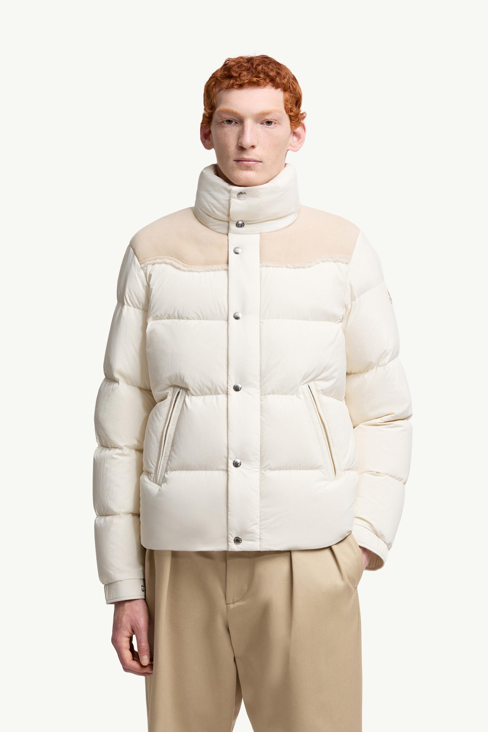 White Verine Suede-Trimmed Short Down Jacket - Short Down Jackets