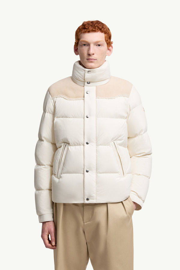 Verine Suede-Trimmed Short Down Jacket Men White Moncler 3