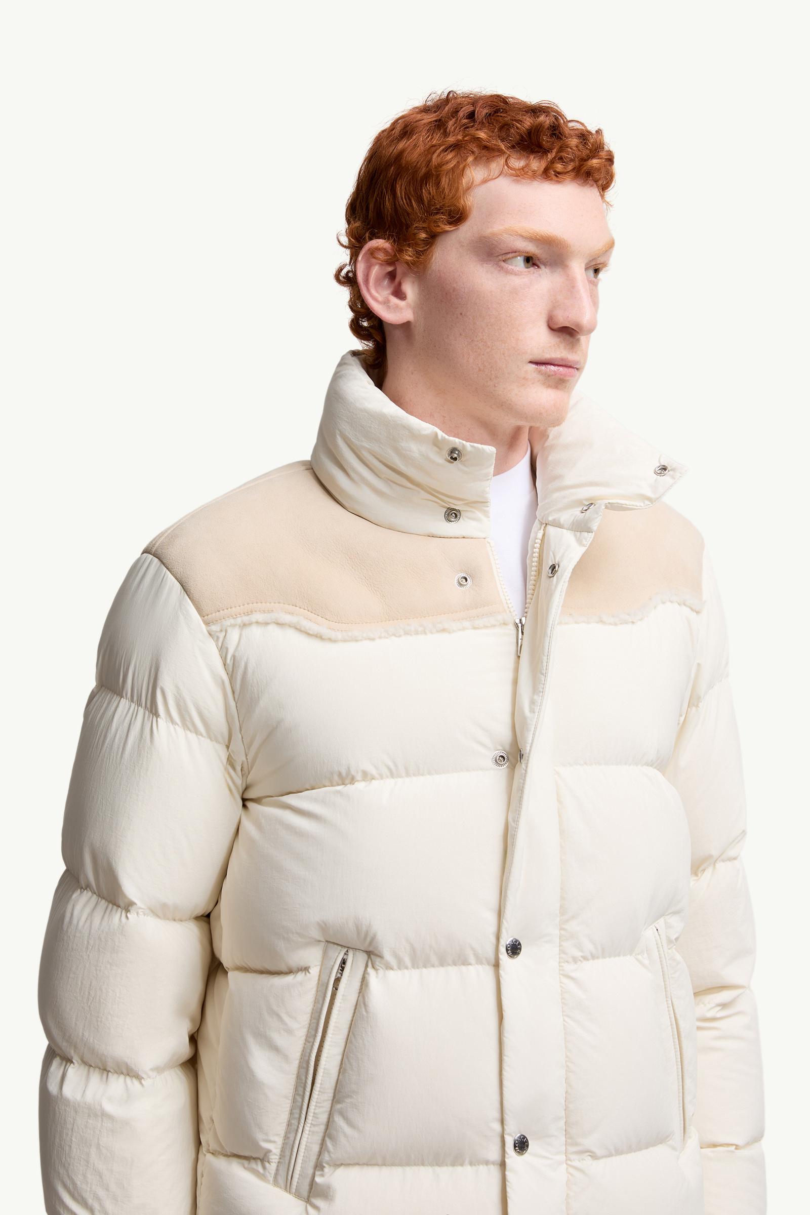 White Verine Suede-Trimmed Short Down Jacket - Short Down Jackets