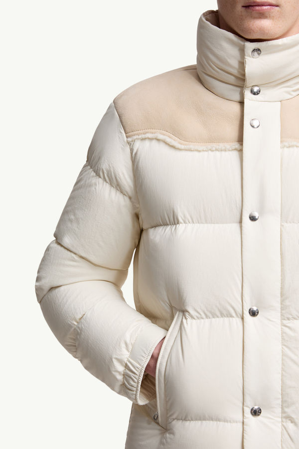 Verine Suede-Trimmed Short Down Jacket Men White Moncler 6