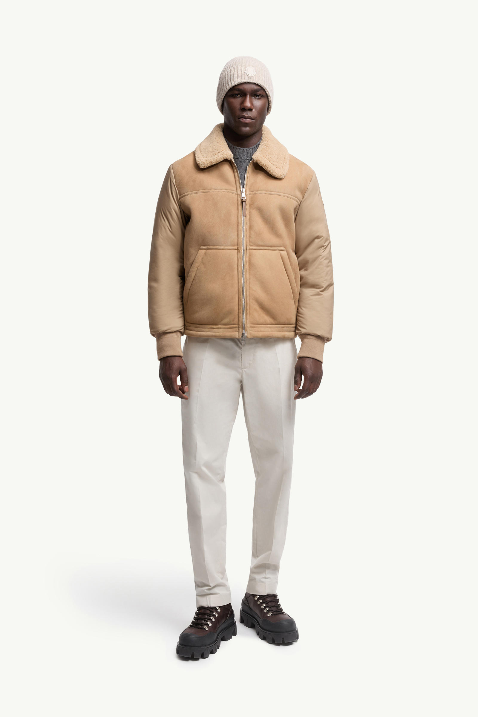Tonnay Suede & Shearling Short Down Jacket Men Beige Moncler 0