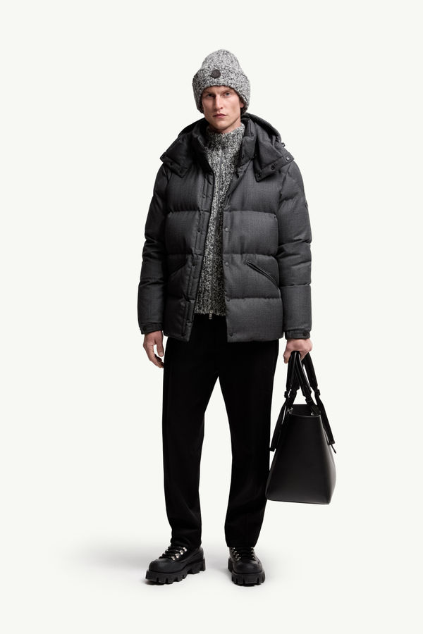Eawy Hooded Wool Short Down Jacket Men Black Moncler 0
