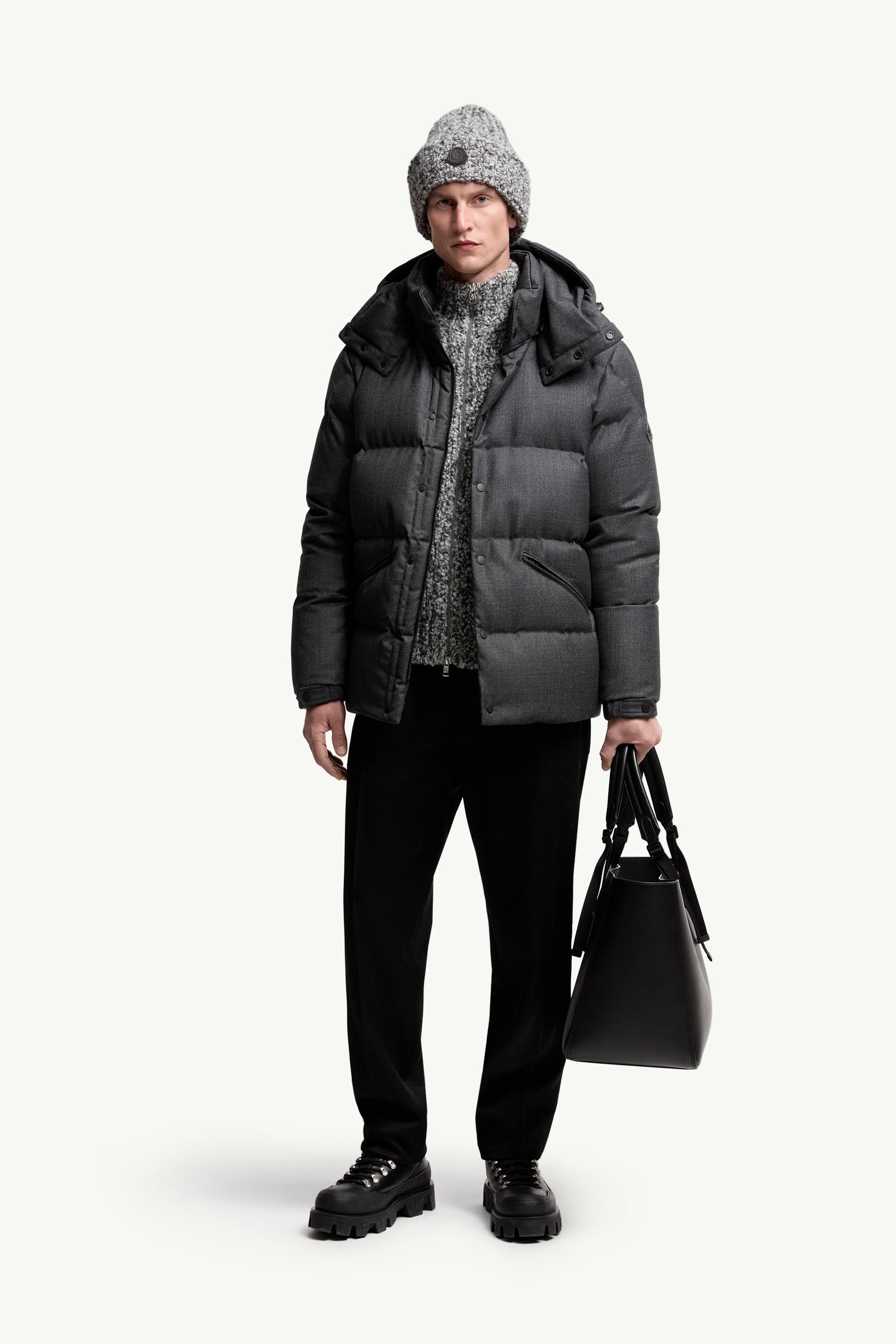 Eawy Hooded Wool Short Down Jacket Men Black Moncler 0