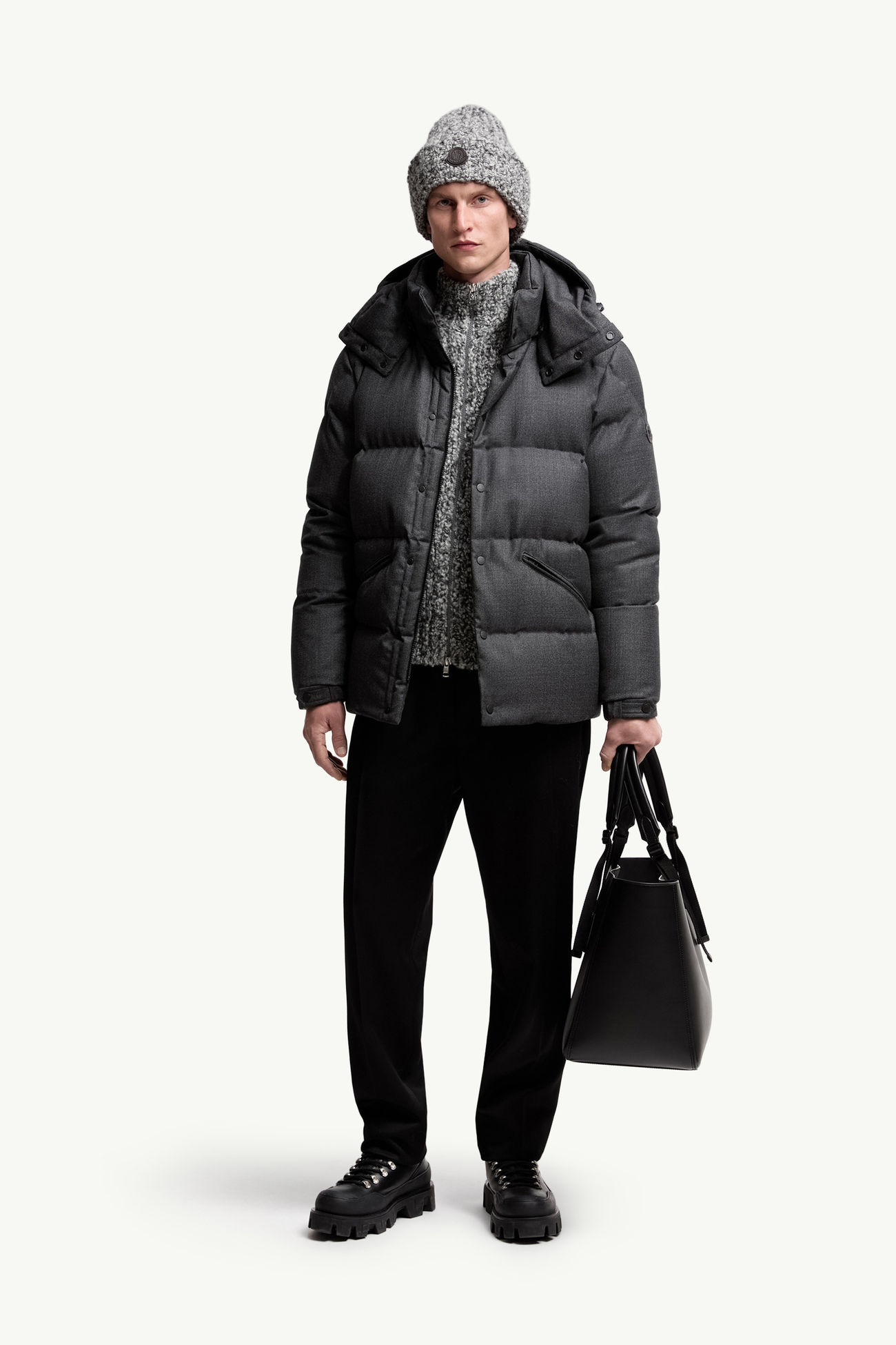 Plumífero corto con capucha de lana Eawy Hombre Negro Moncler 0