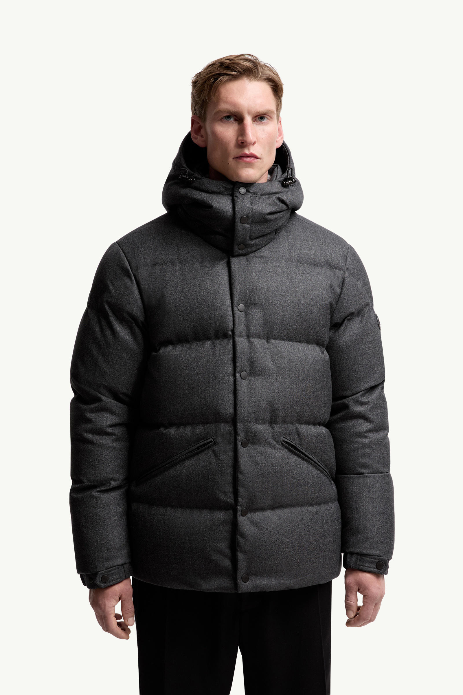 Eawy Hooded Wool Short Down Jacket Men Black Moncler 3