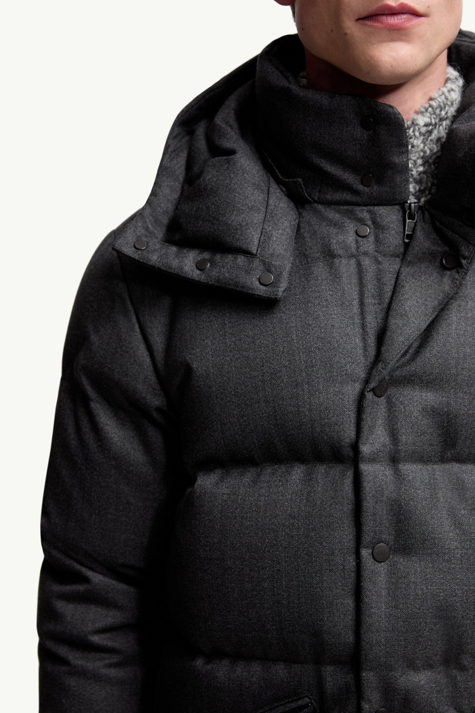 Eawy Hooded Wool Short Down Jacket Men Black Moncler 6