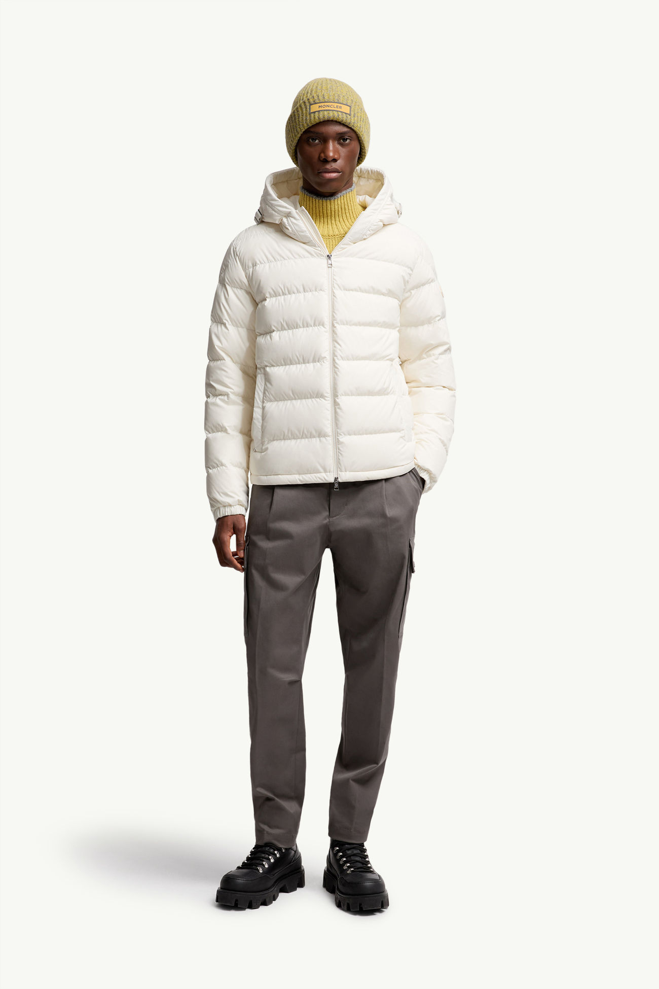 Laveraet Hooded Short Down Jacket Men White Moncler 0