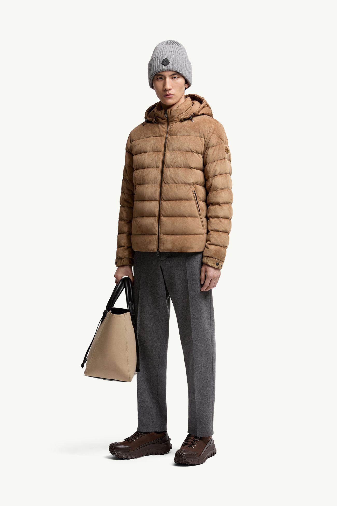 Arneb Hooded Suede Short Down Jacket Men Beige Moncler 0