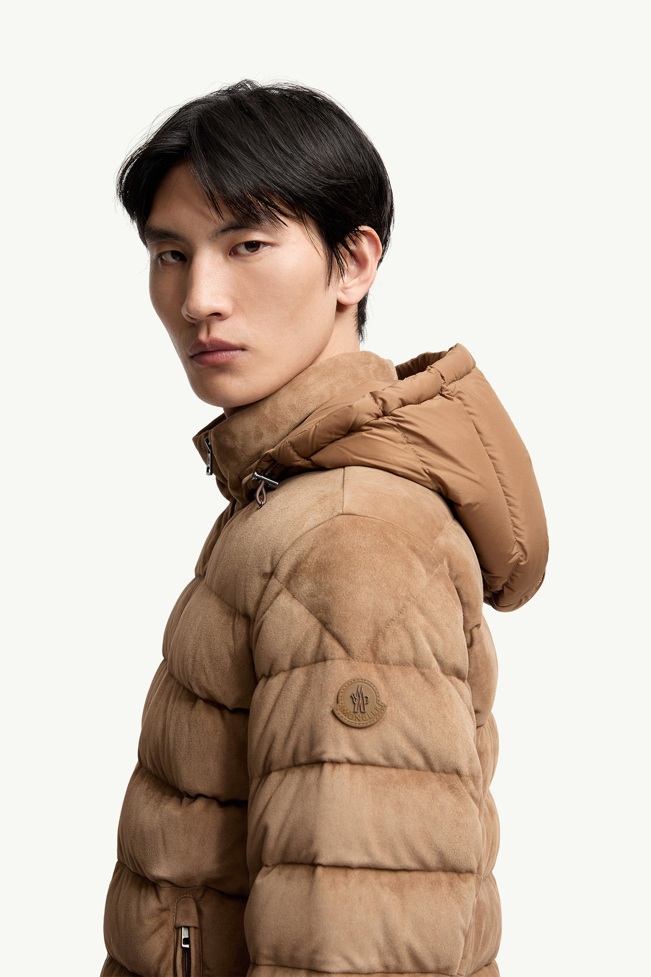 Arneb Hooded Suede Short Down Jacket Men Beige Moncler 1