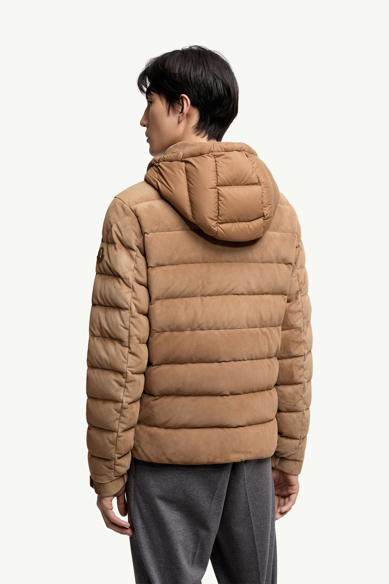 Arneb Hooded Suede Short Down Jacket Men Beige Moncler 4