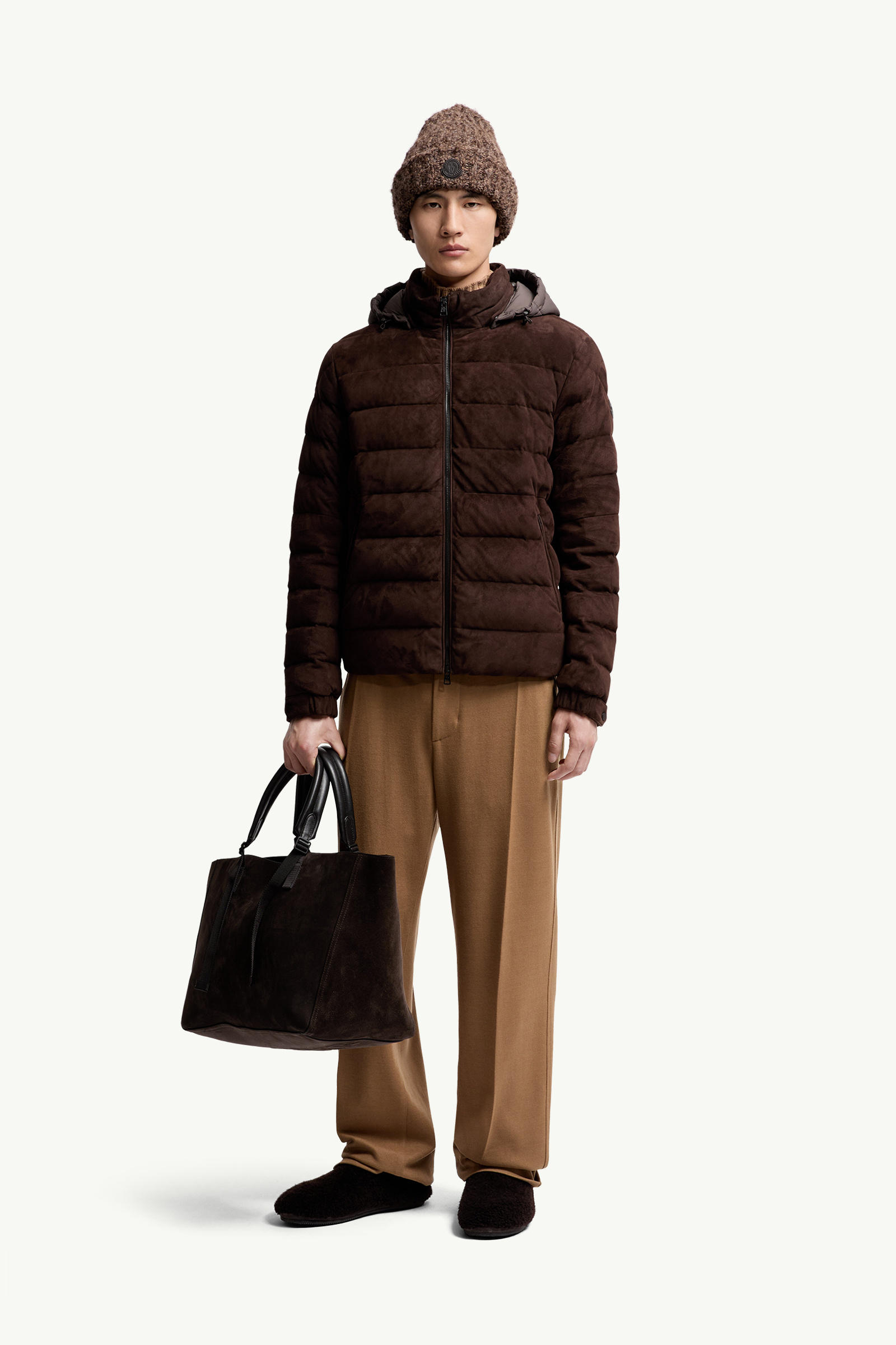 Arneb Hooded Suede Short Down Jacket Men Brown Moncler 0