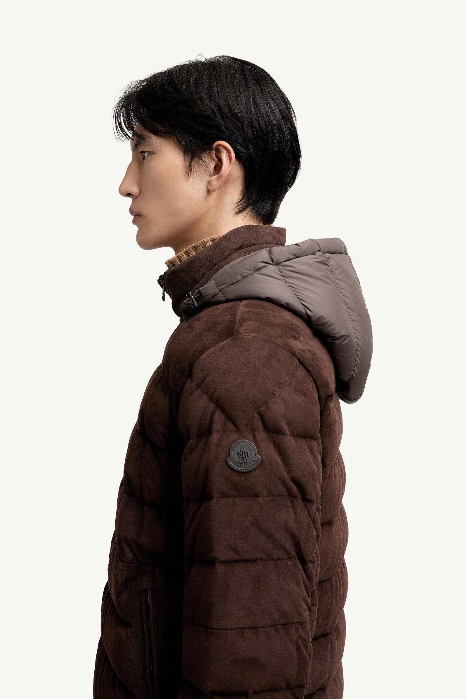 Arneb Hooded Suede Short Down Jacket Men Brown Moncler 1
