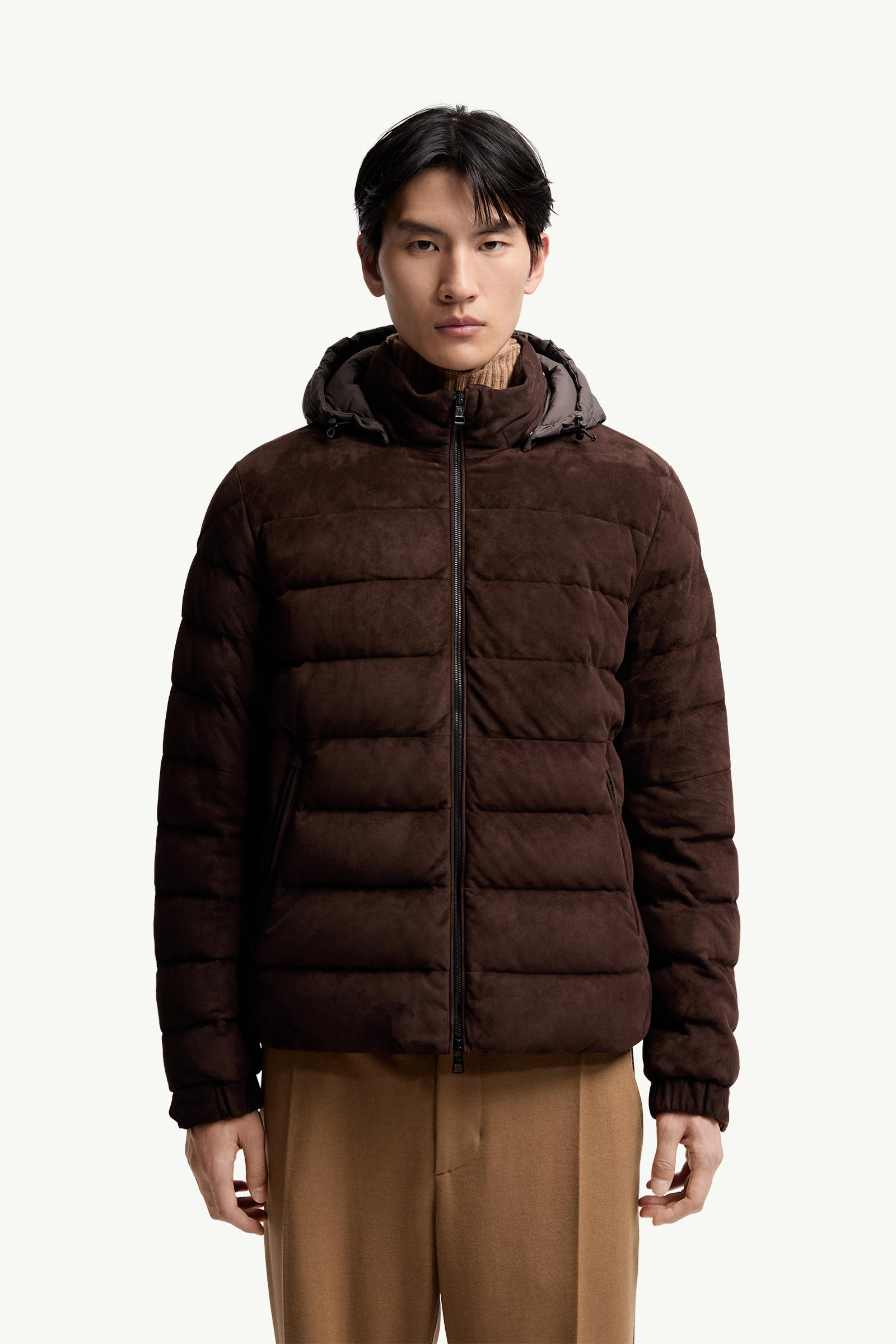 Plumífero corto con capucha de ante Arneb Hombre Marrón Moncler 3