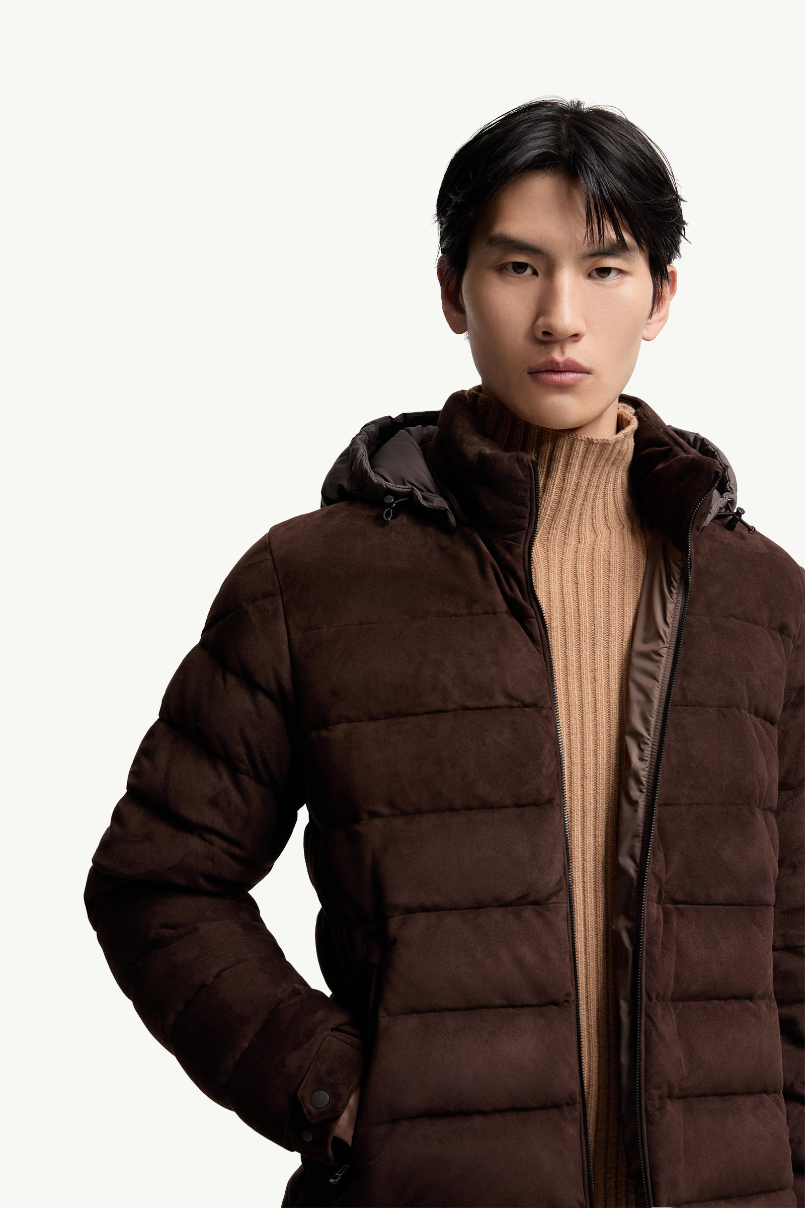 Arneb Hooded Suede Short Down Jacket Men Brown Moncler 5