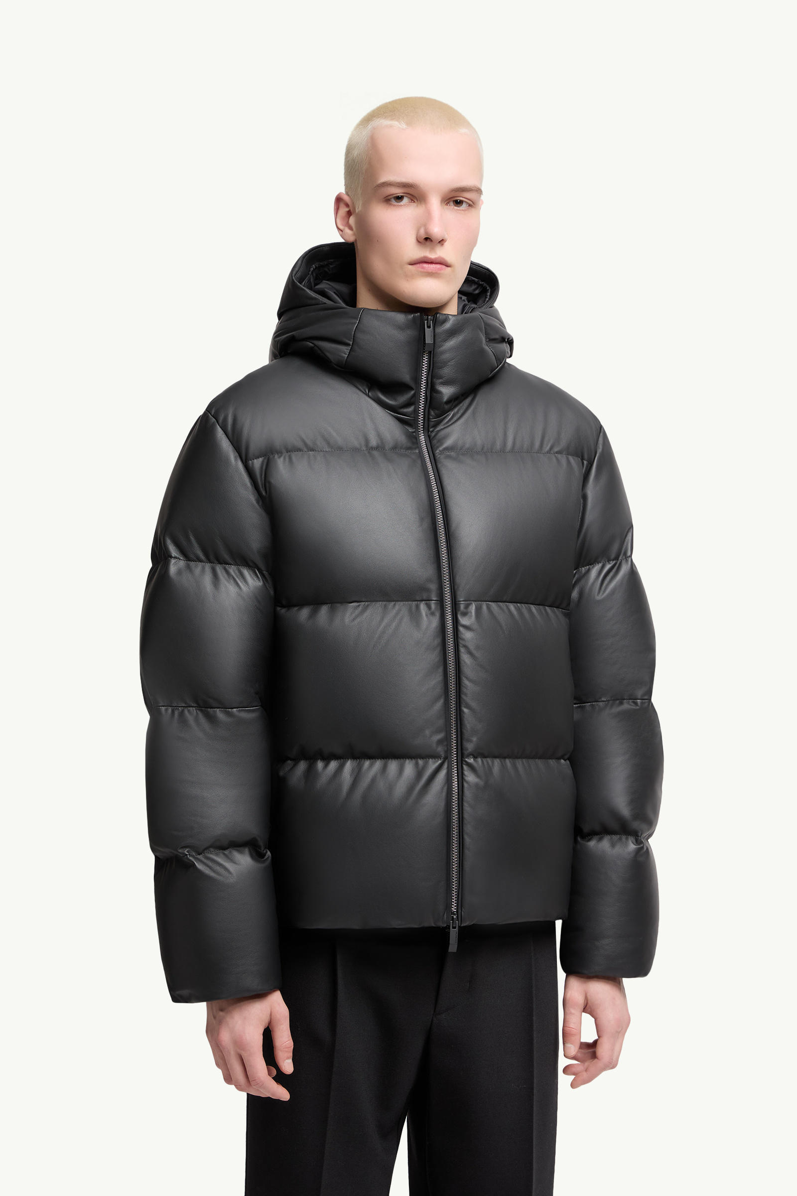 Mentone Hooded Nappa Leather Short Down Jacket Men Black Moncler 3