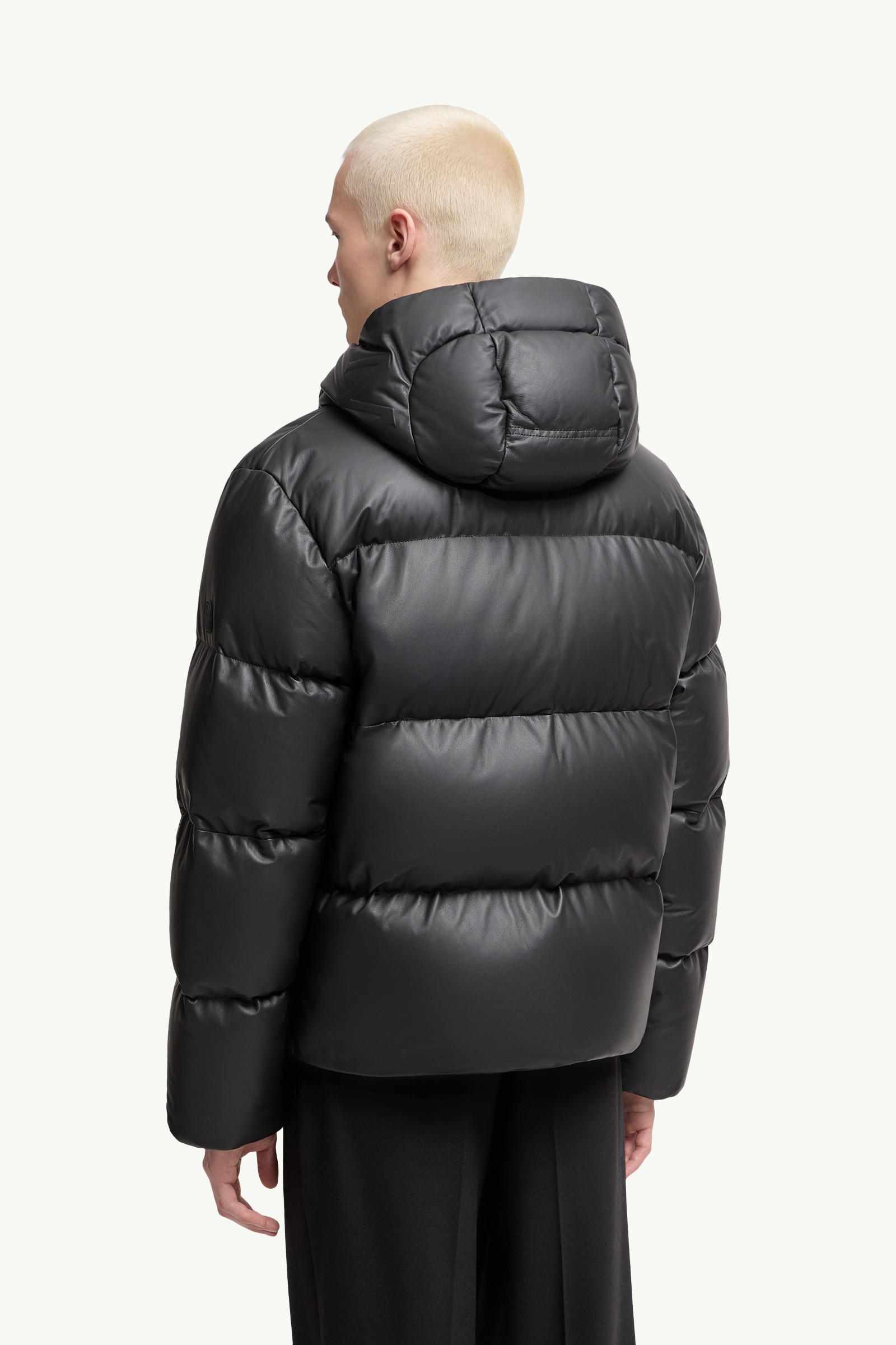 Mentone Hooded Nappa Leather Short Down Jacket Men Black Moncler 4