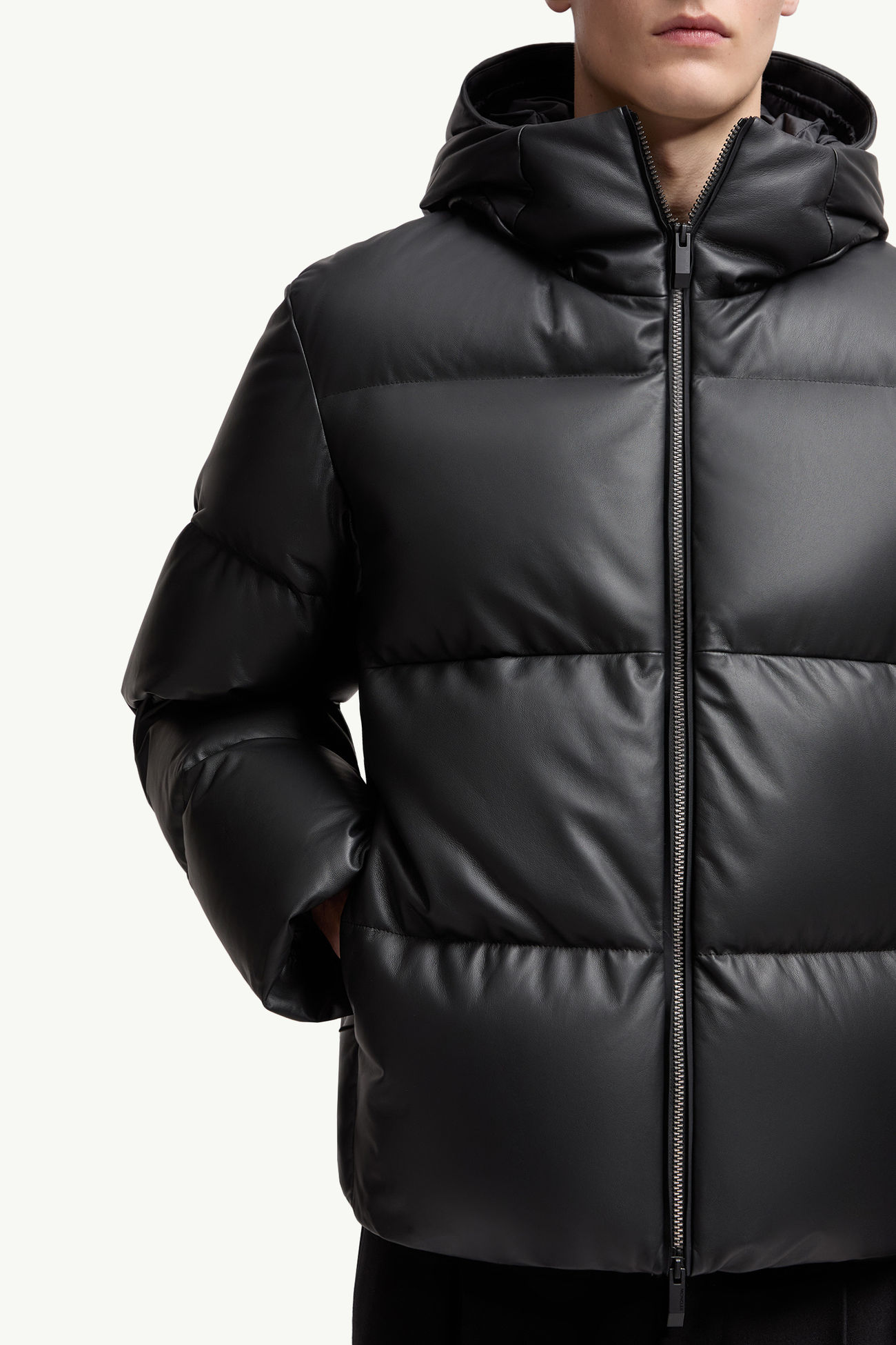 Mentone Hooded Nappa Leather Short Down Jacket Men Black Moncler 5